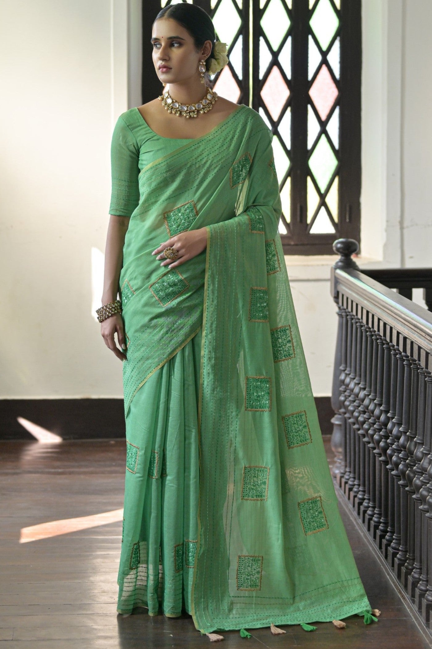 Pista Green Linen Soft Silk Saree