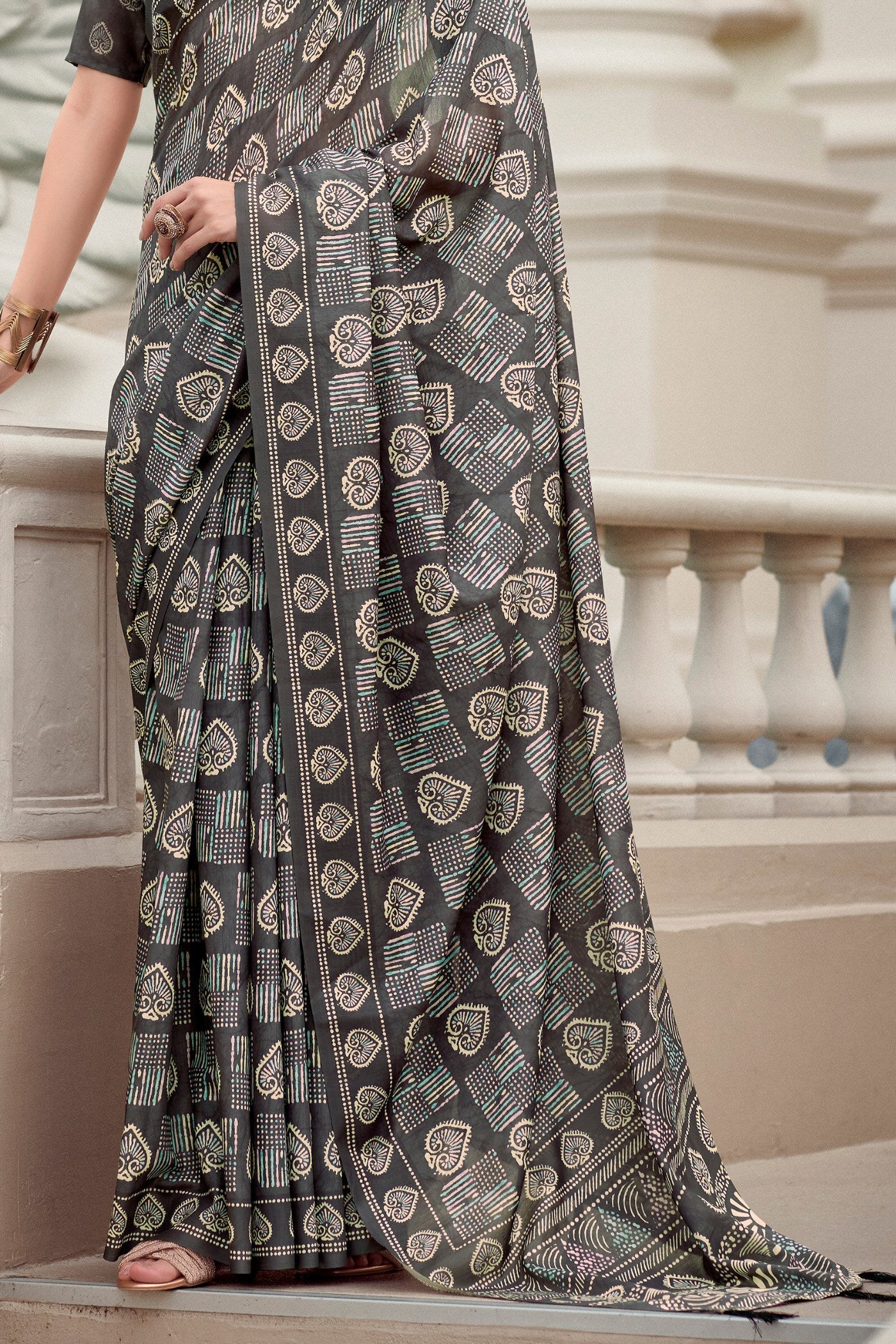 Dorado Grey Mul Mul Cotton Saree