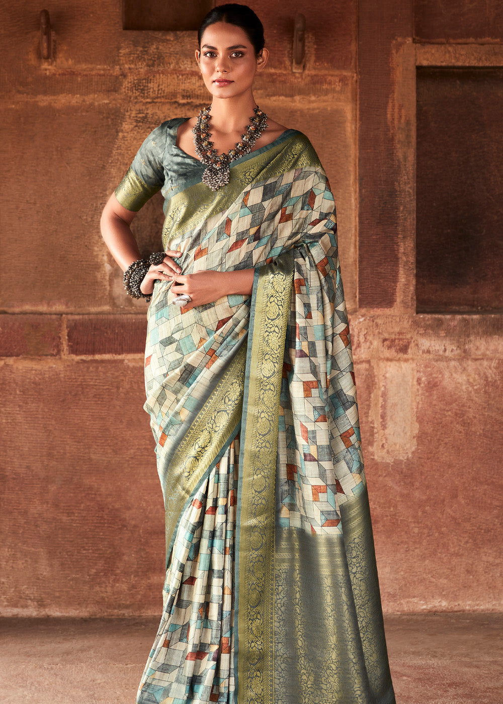 Bilbao Green Handloom Banarasi Silk Saree