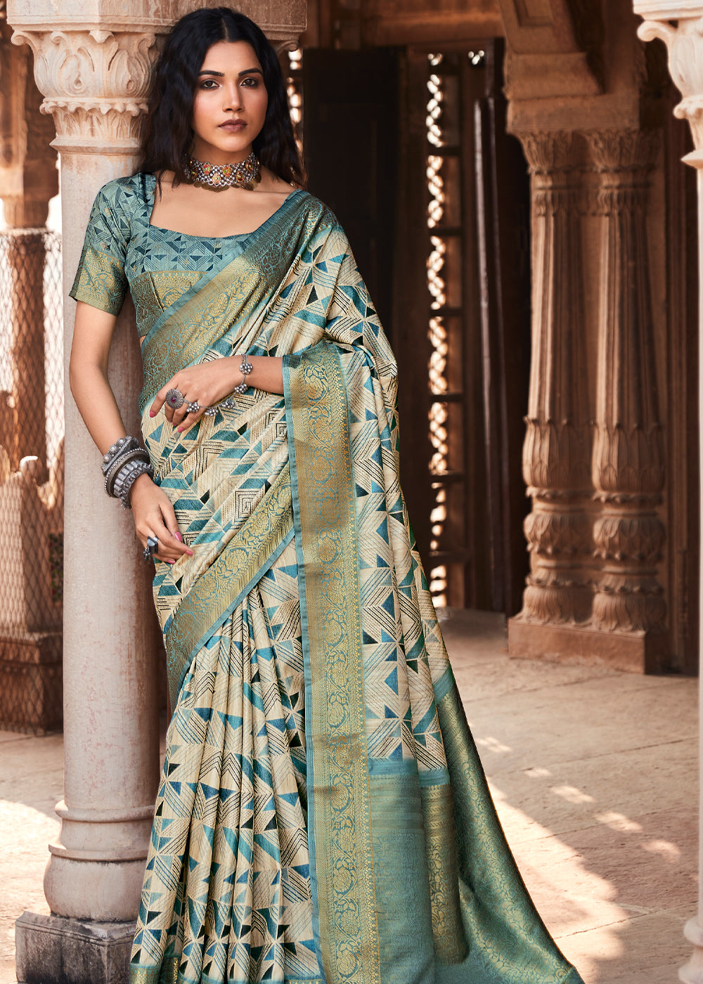 Cutty Sark Blue Handloom Banarasi Silk Saree