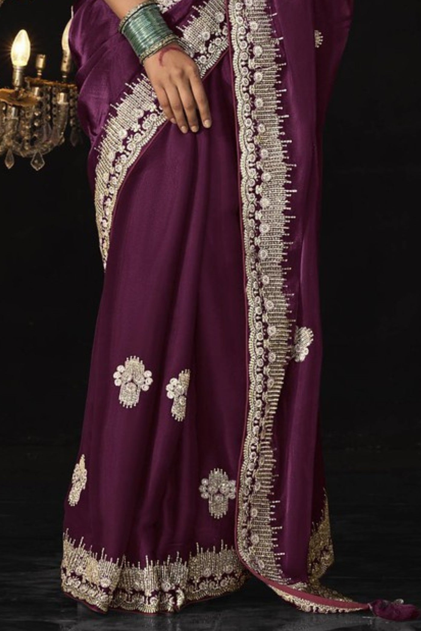 Boysenberry Purple Tissue Embroidered Designer Saree