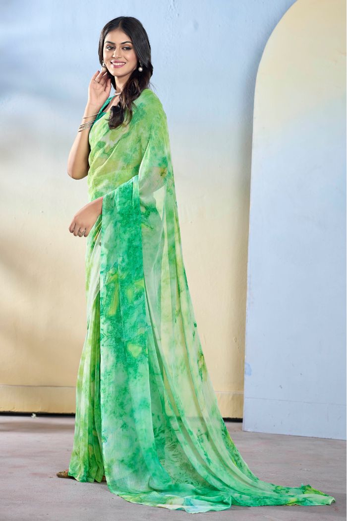 Pista Green Ready To Wear Georgette Saree