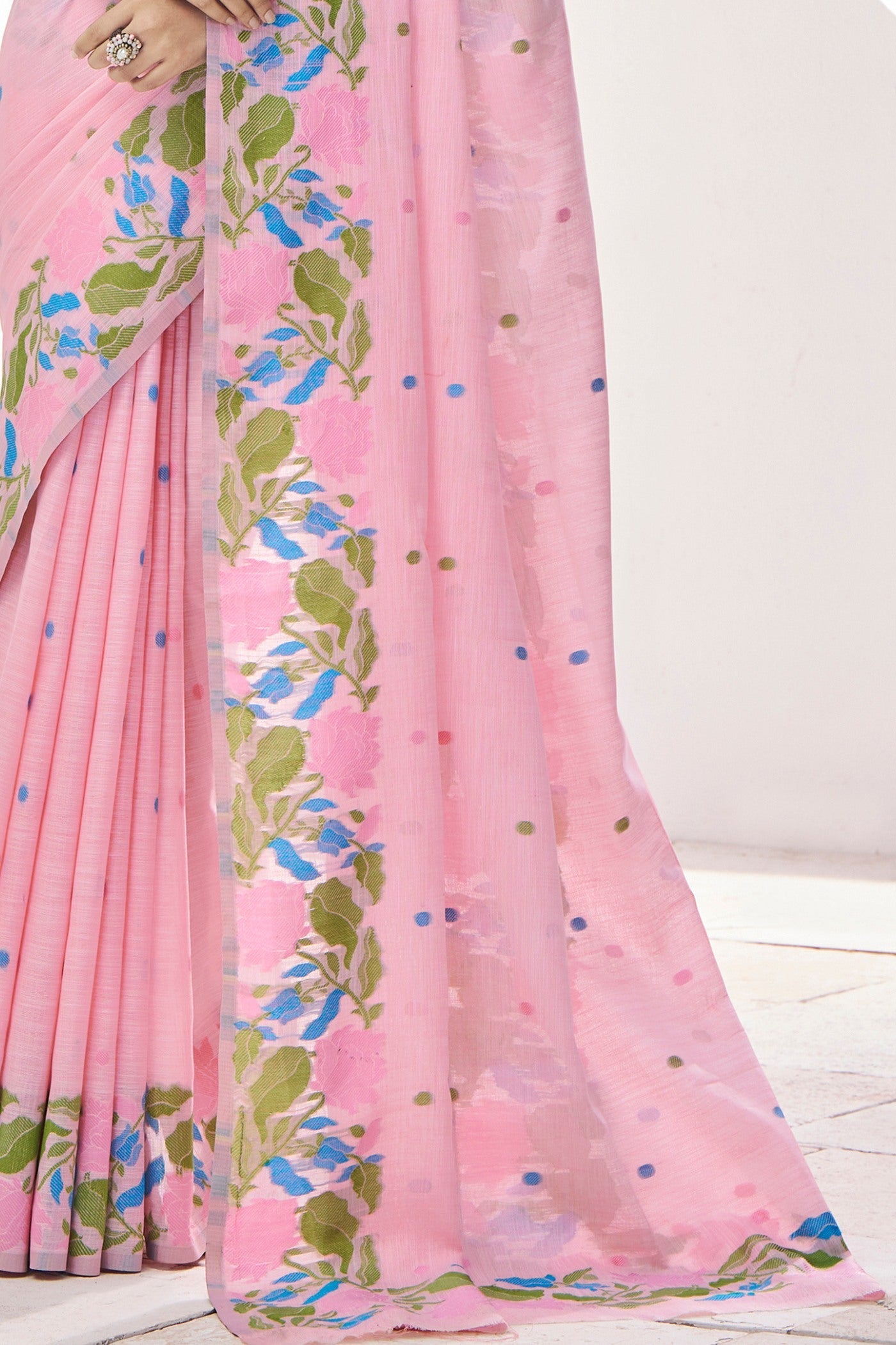 Carissma Pink Printed Linen Saree