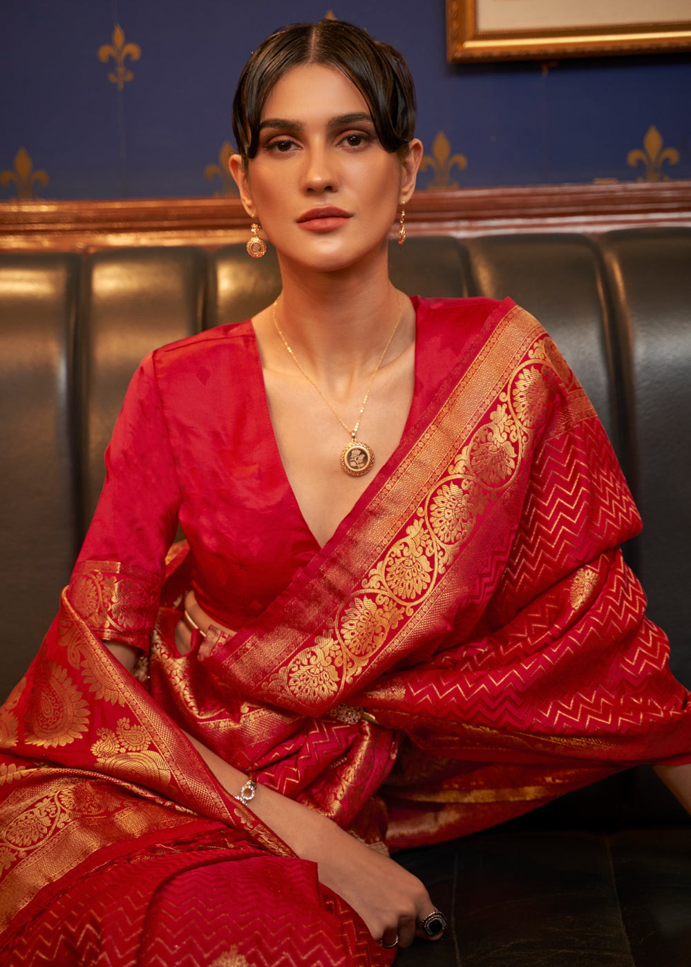 Rusty Red Woven Banarasi Silk Saree