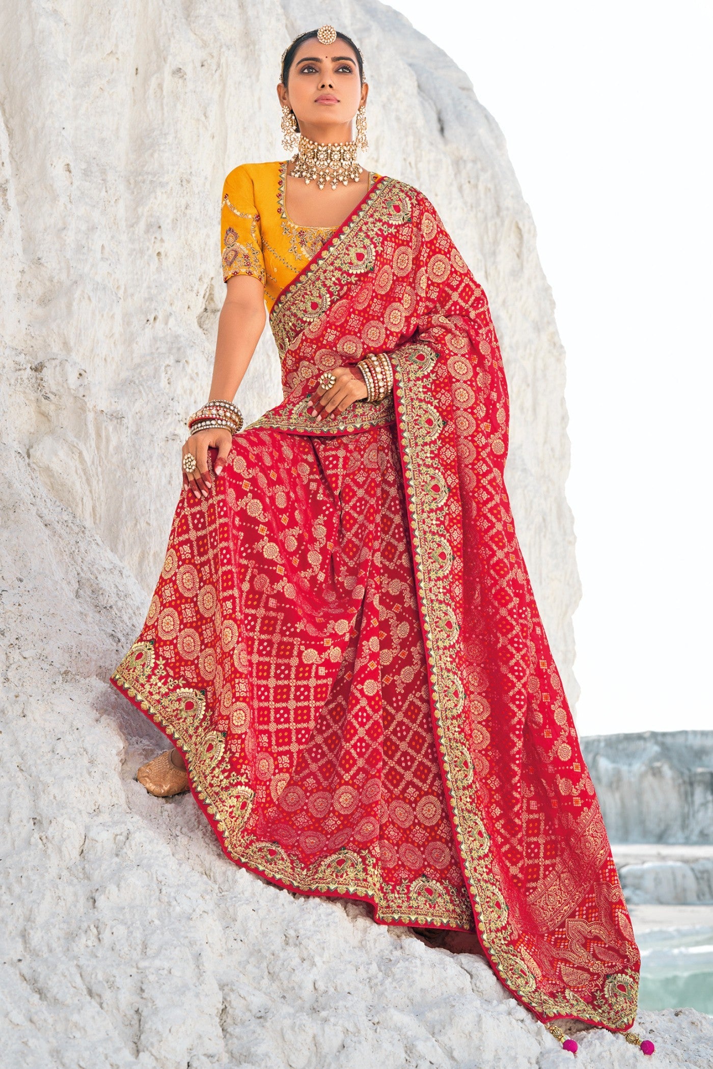 Ruby Red Georgette Patola Saree