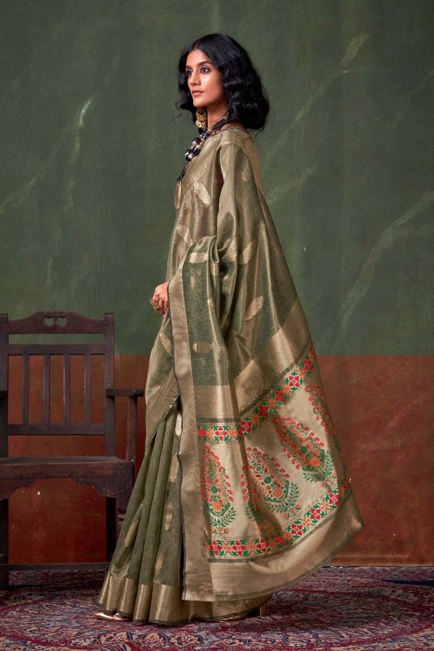 Millbrook Green Banarasi Handloom Saree