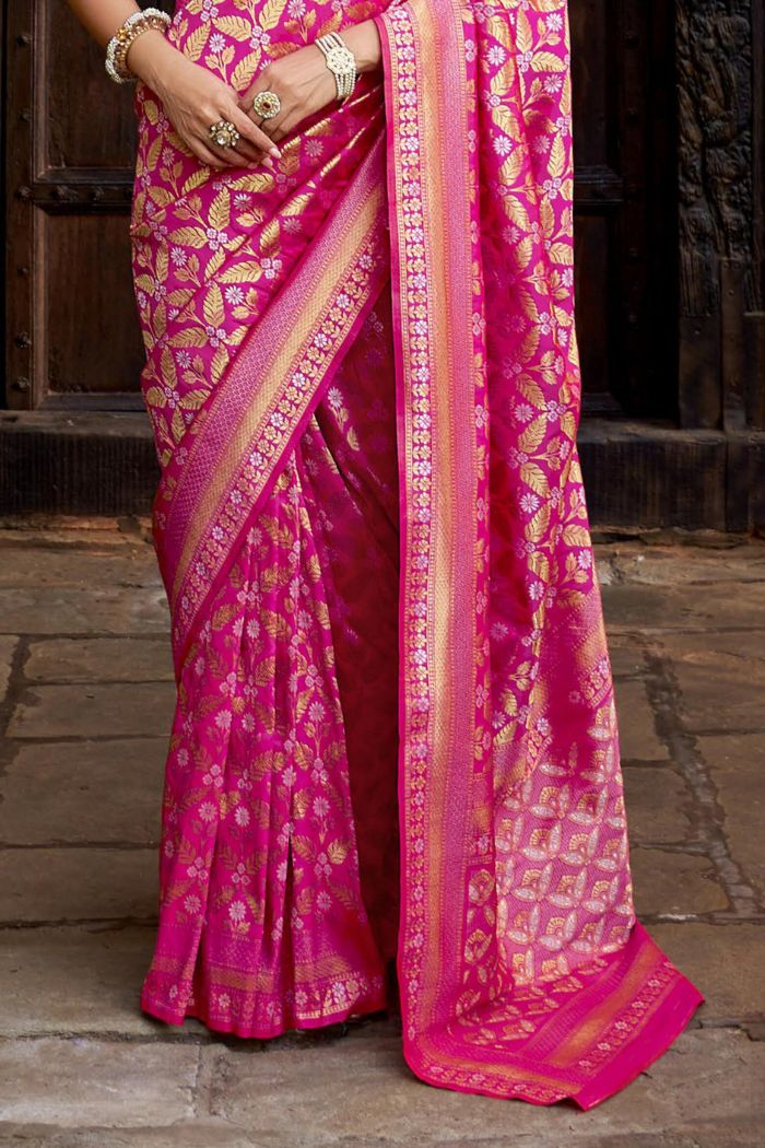 Hibiscus Pink Woven Banarasi Saree