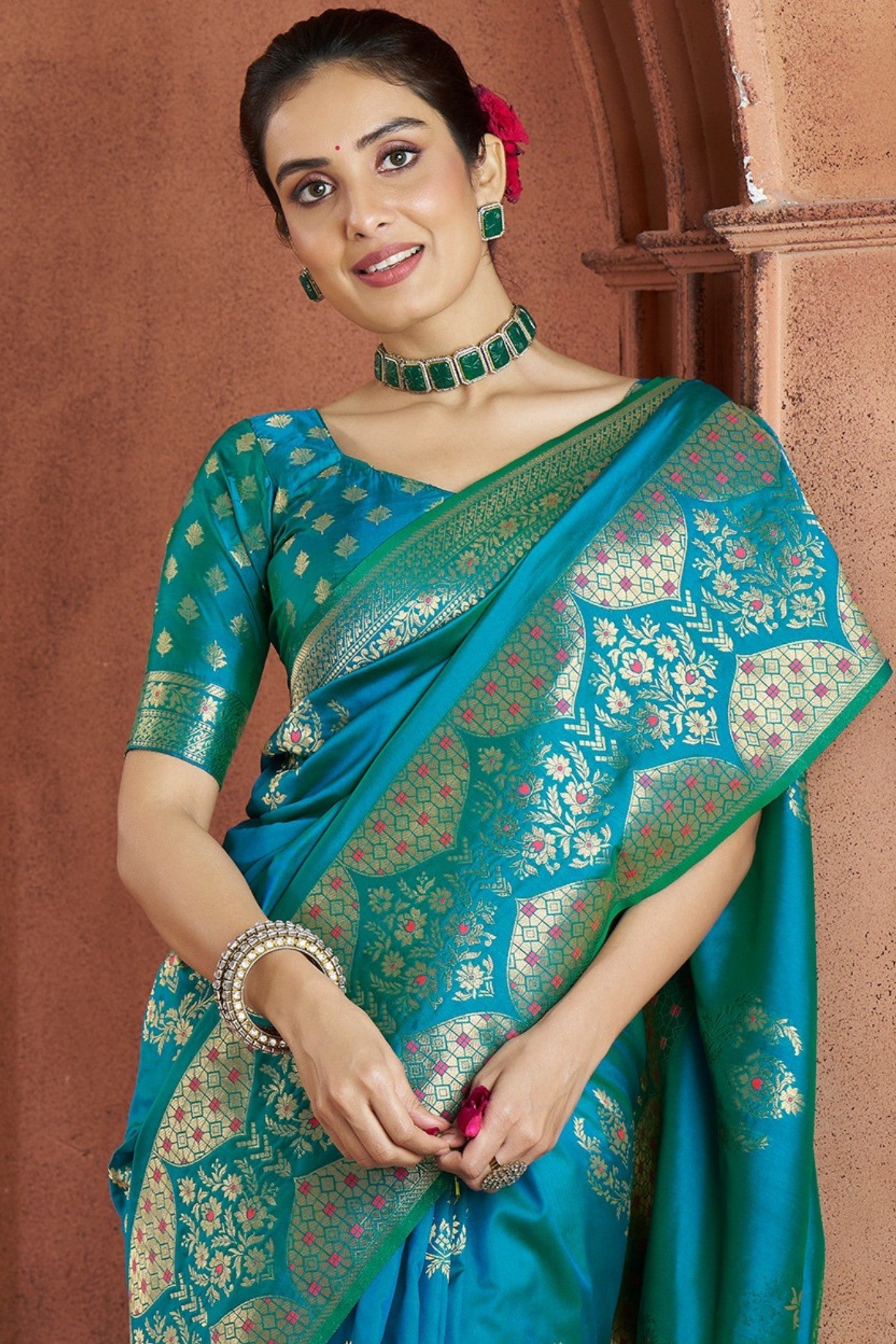 Peacock Blue Woven Banarasi Saree