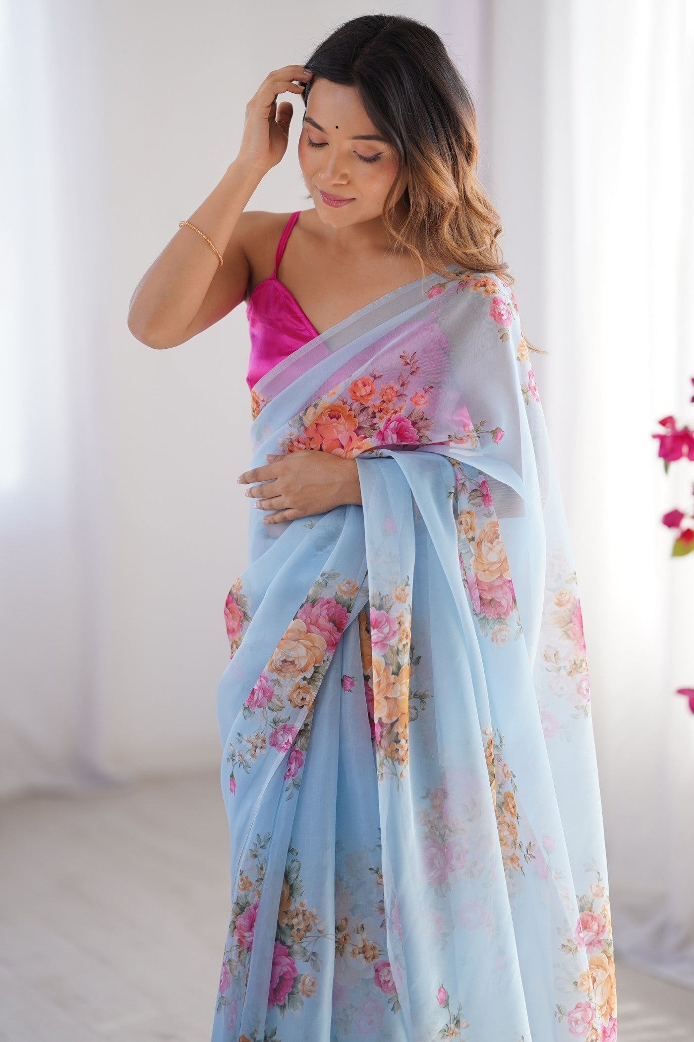 Water Blue Organza Printed Saree