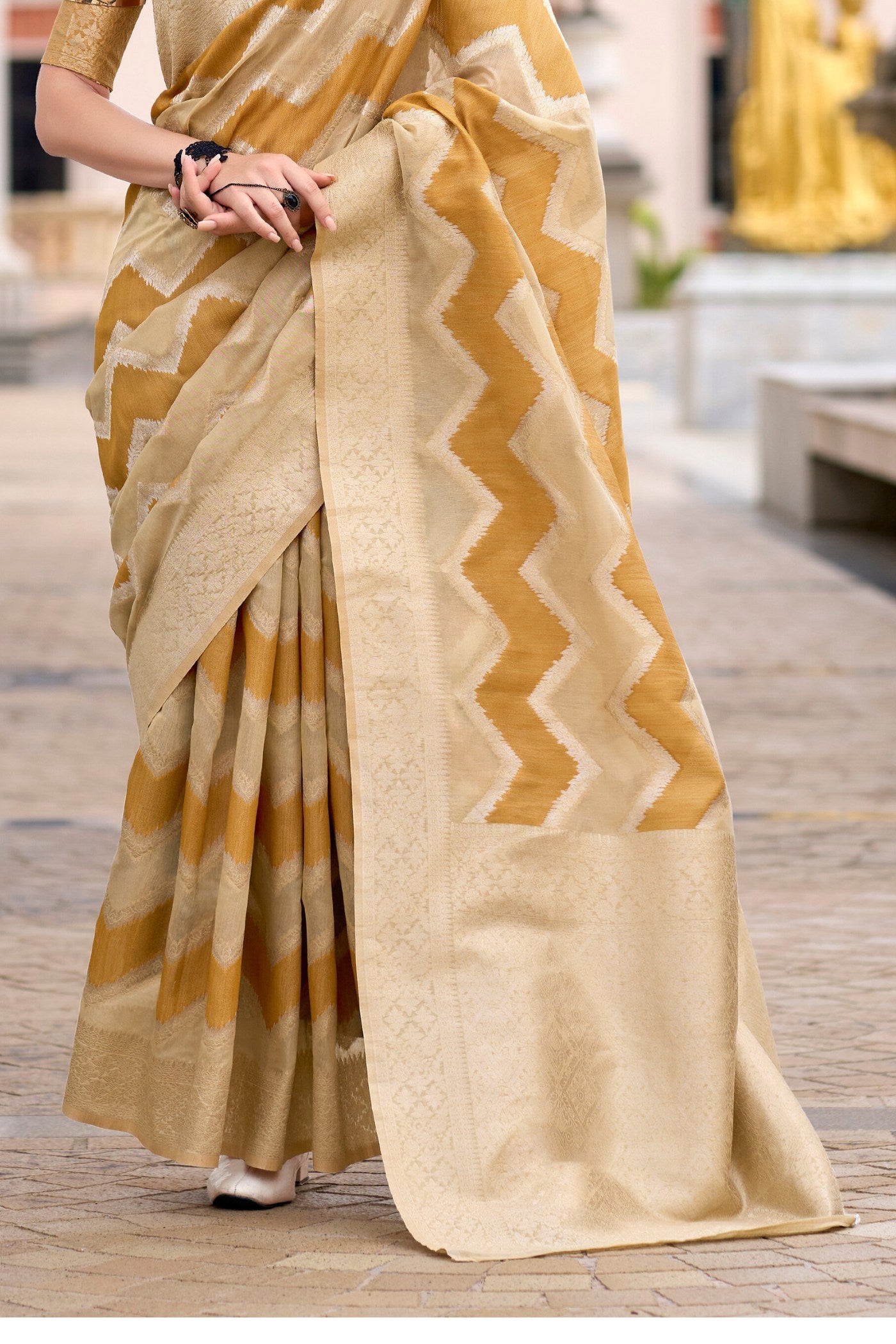 Copper Yellow Woven Linen Cotton Saree