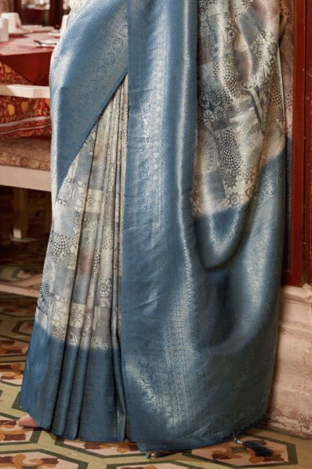 Pablo Grey Banarasi Digital Printed Saree