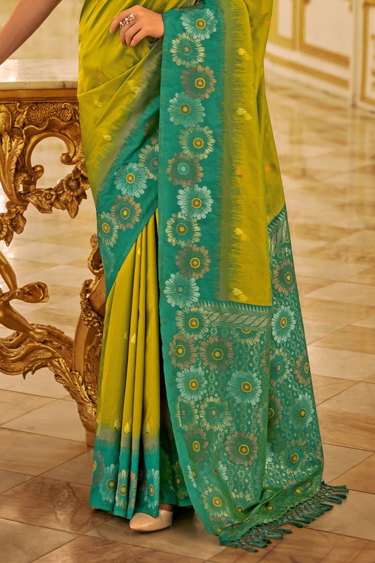 Neon Green Woven Banarasi Saree