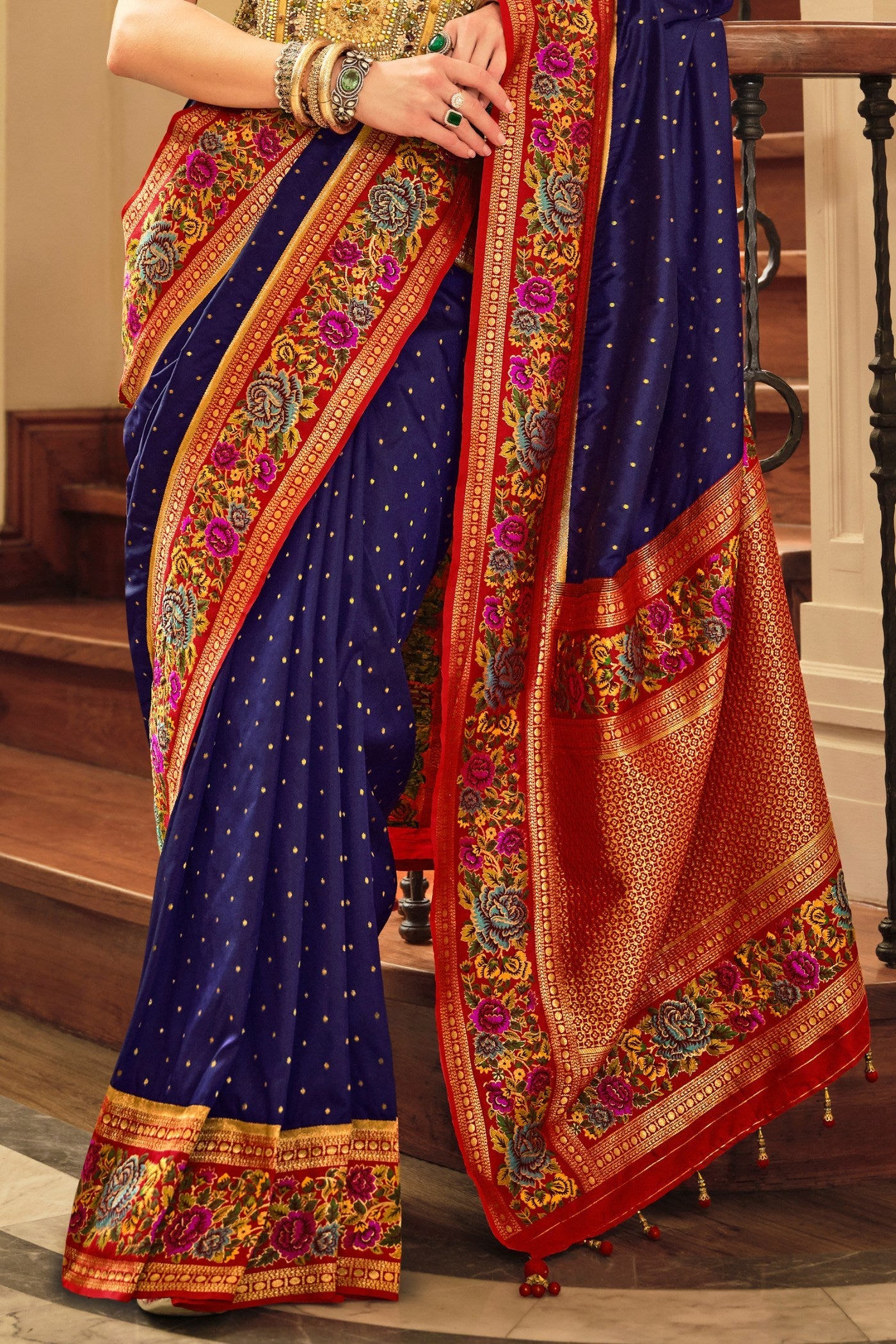 Port Gore Blue Printed Banarasi Saree