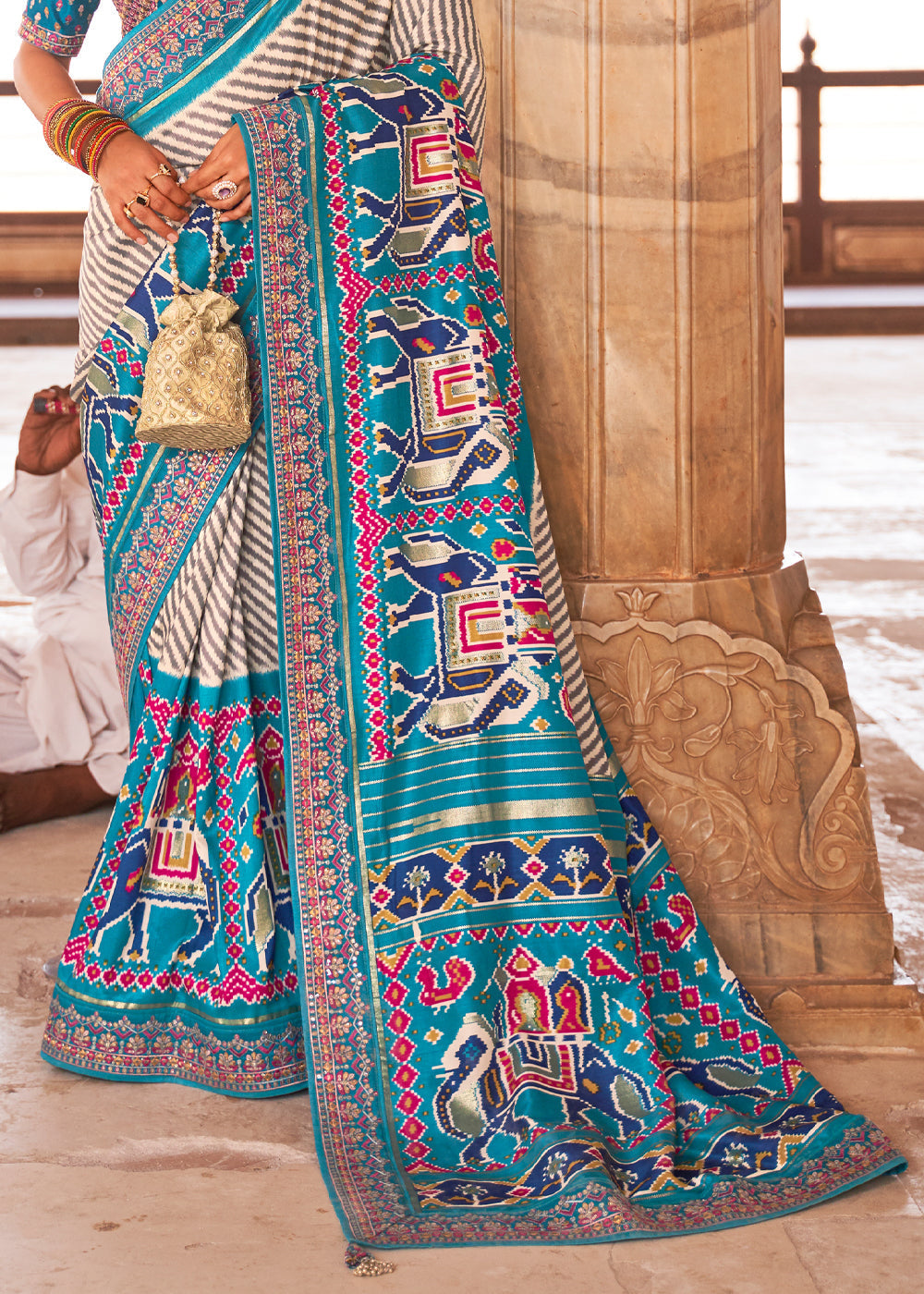 Eastern Blue and White Woven Patola Saree