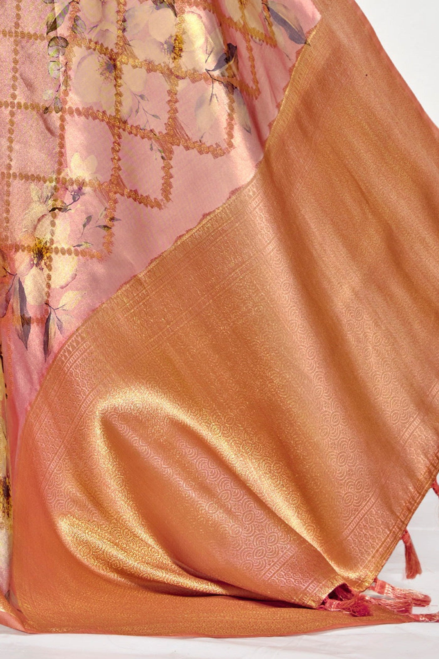 Plum Peach Digital Printed Banarasi Saree