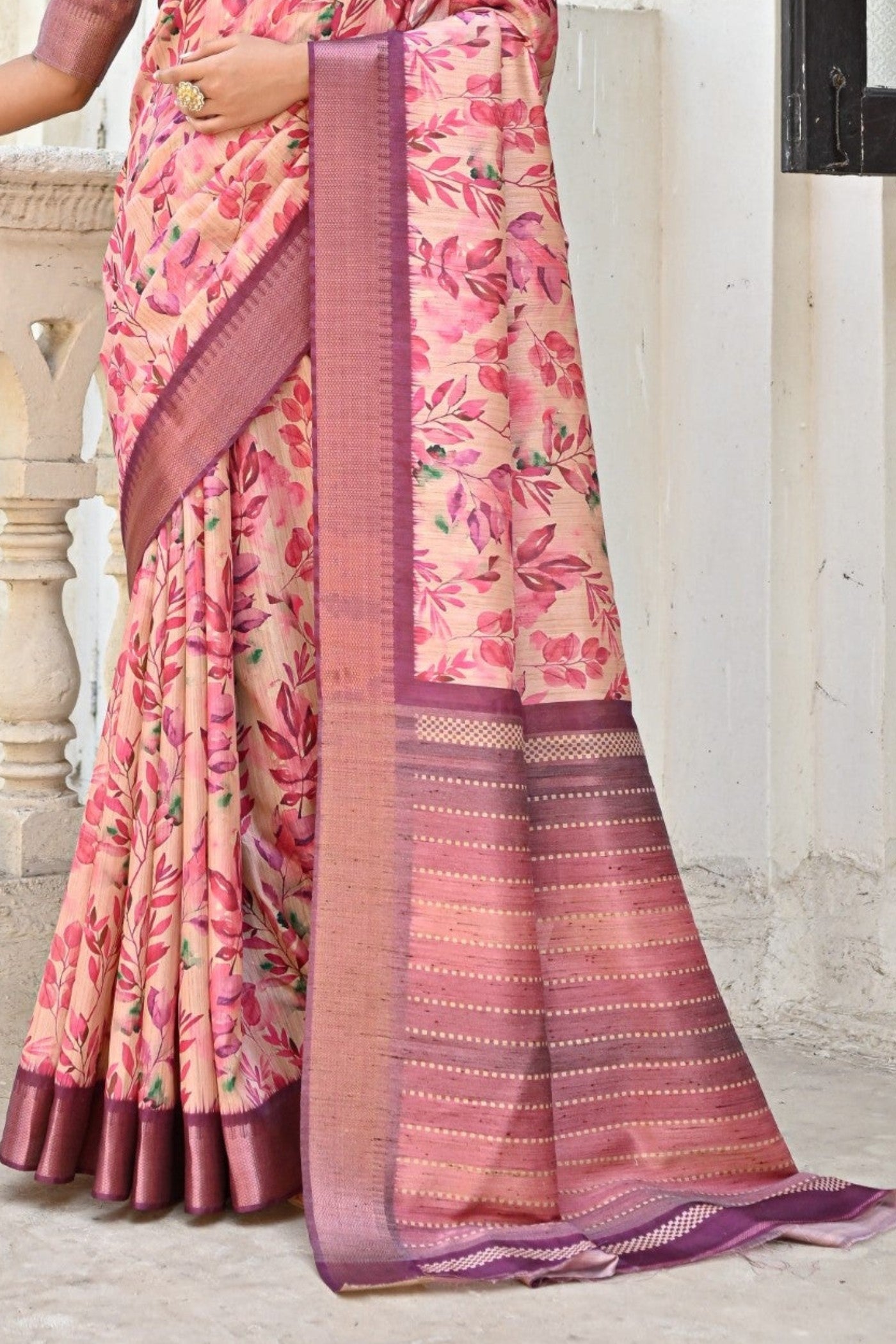 Wewak Pink Tussar Printed Silk Saree