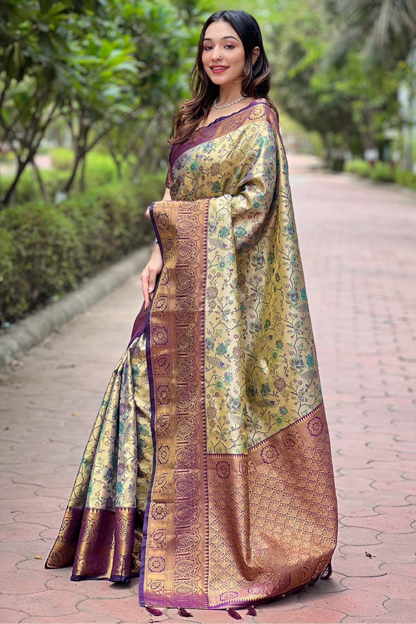 Akaroa Green and Gold Woven Banarasi Saree