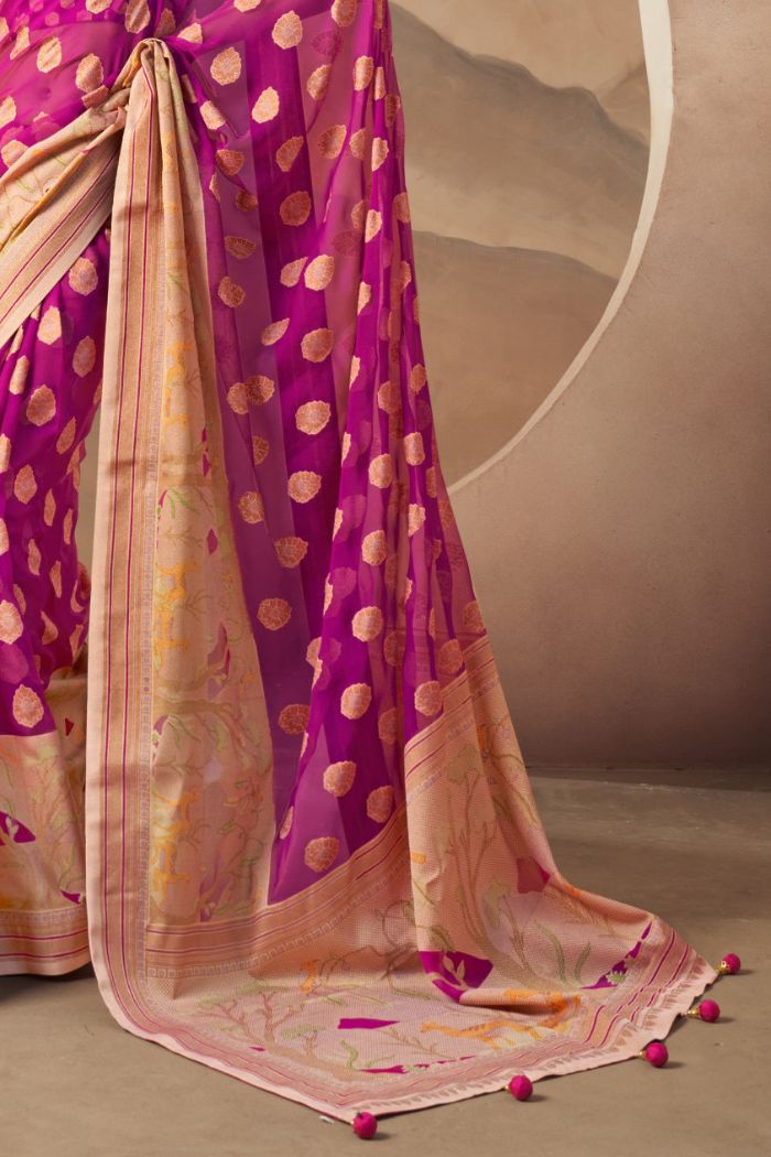 Jazzberry Jam Pink Woven Georgette saree