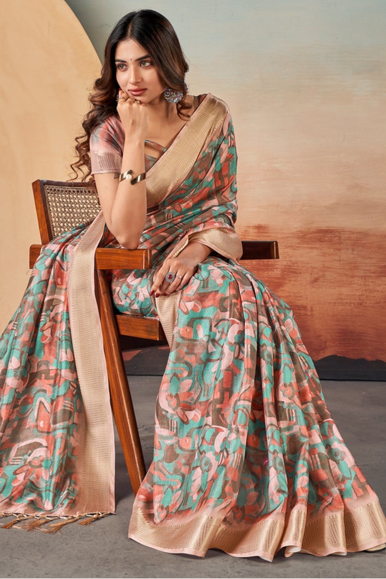 Cupid Brown Banarasi Digital Printed Saree