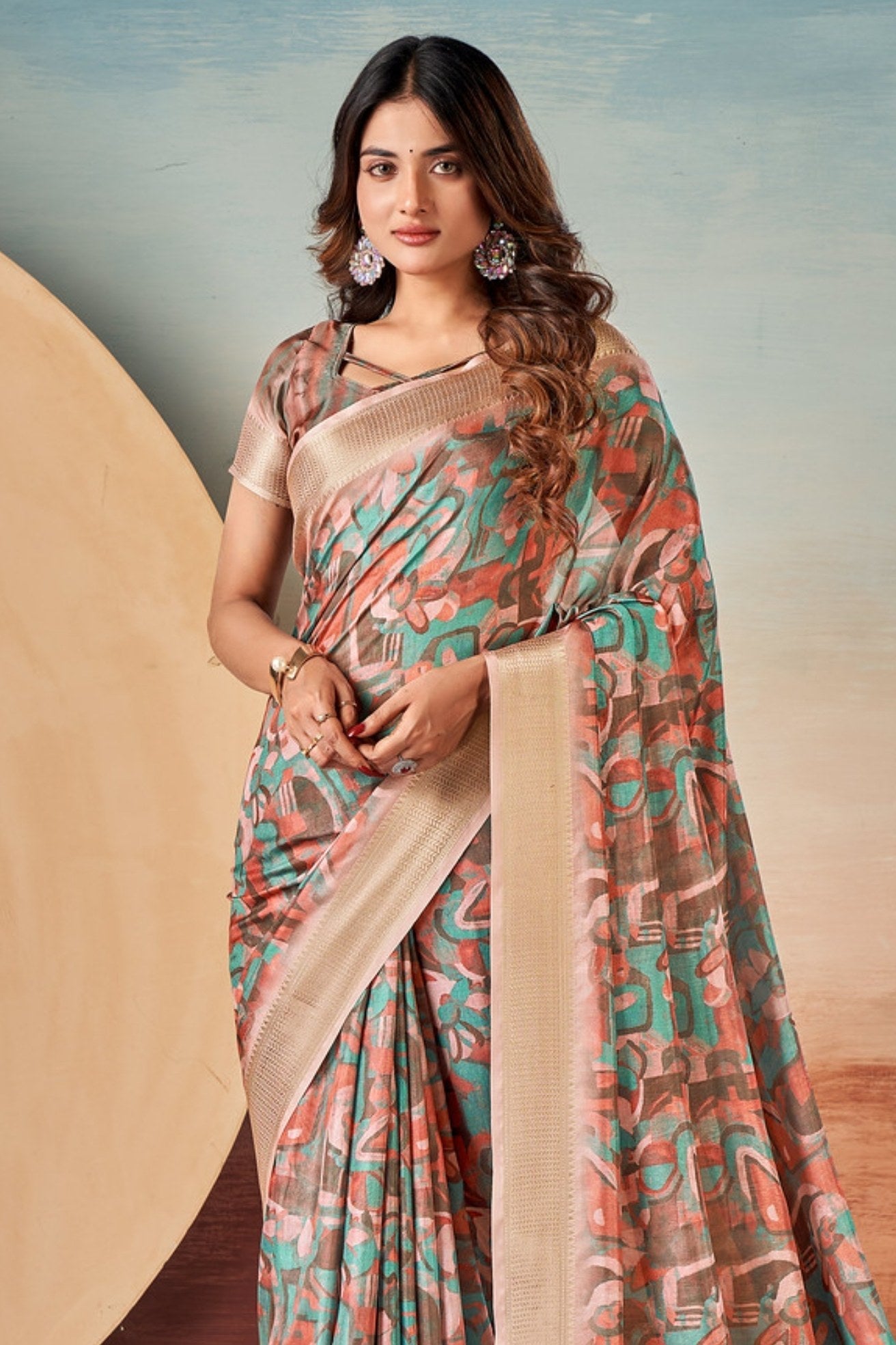 Cupid Brown Banarasi Digital Printed Saree