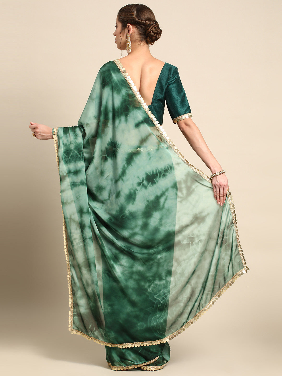 Acapulco Green Satin Partywear Saree