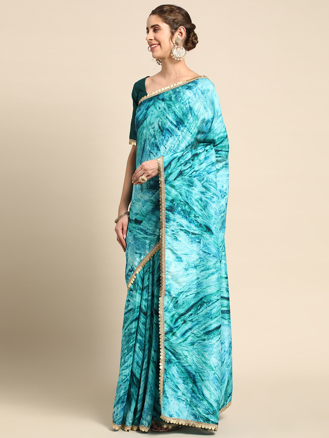 Sea Serpent Blue Satin Partywear Saree