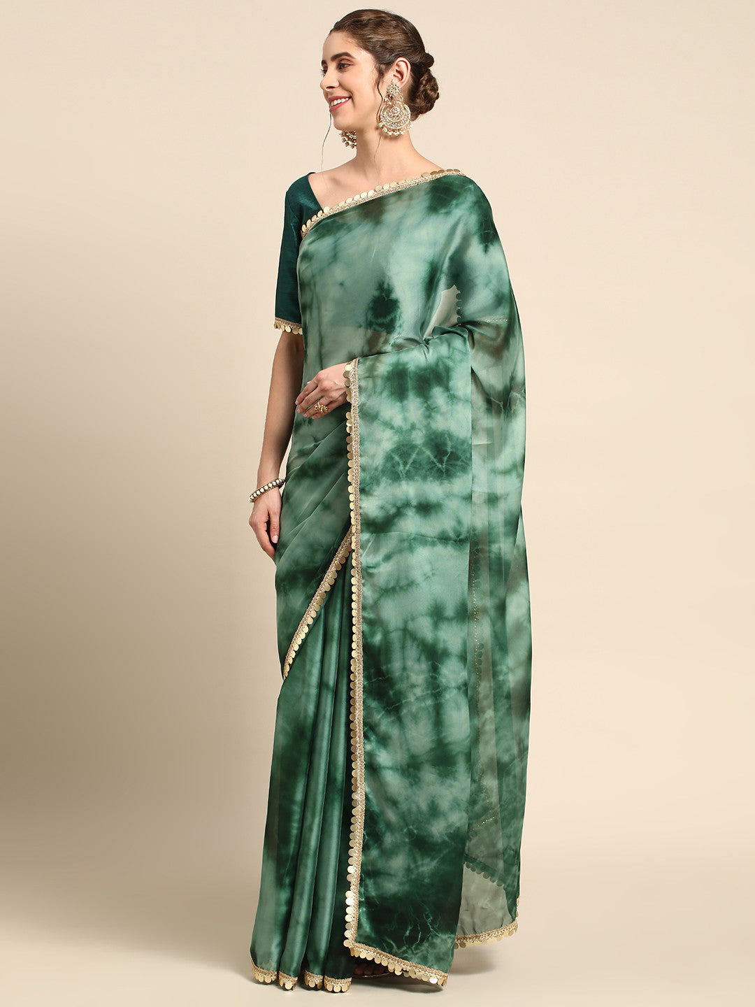 Acapulco Green Satin Partywear Saree