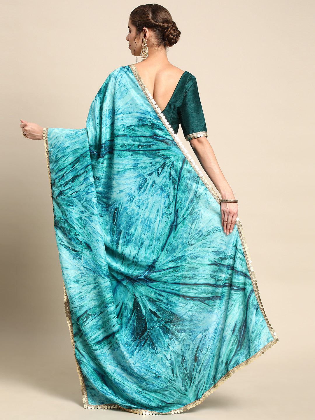 Sea Serpent Blue Satin Partywear Saree