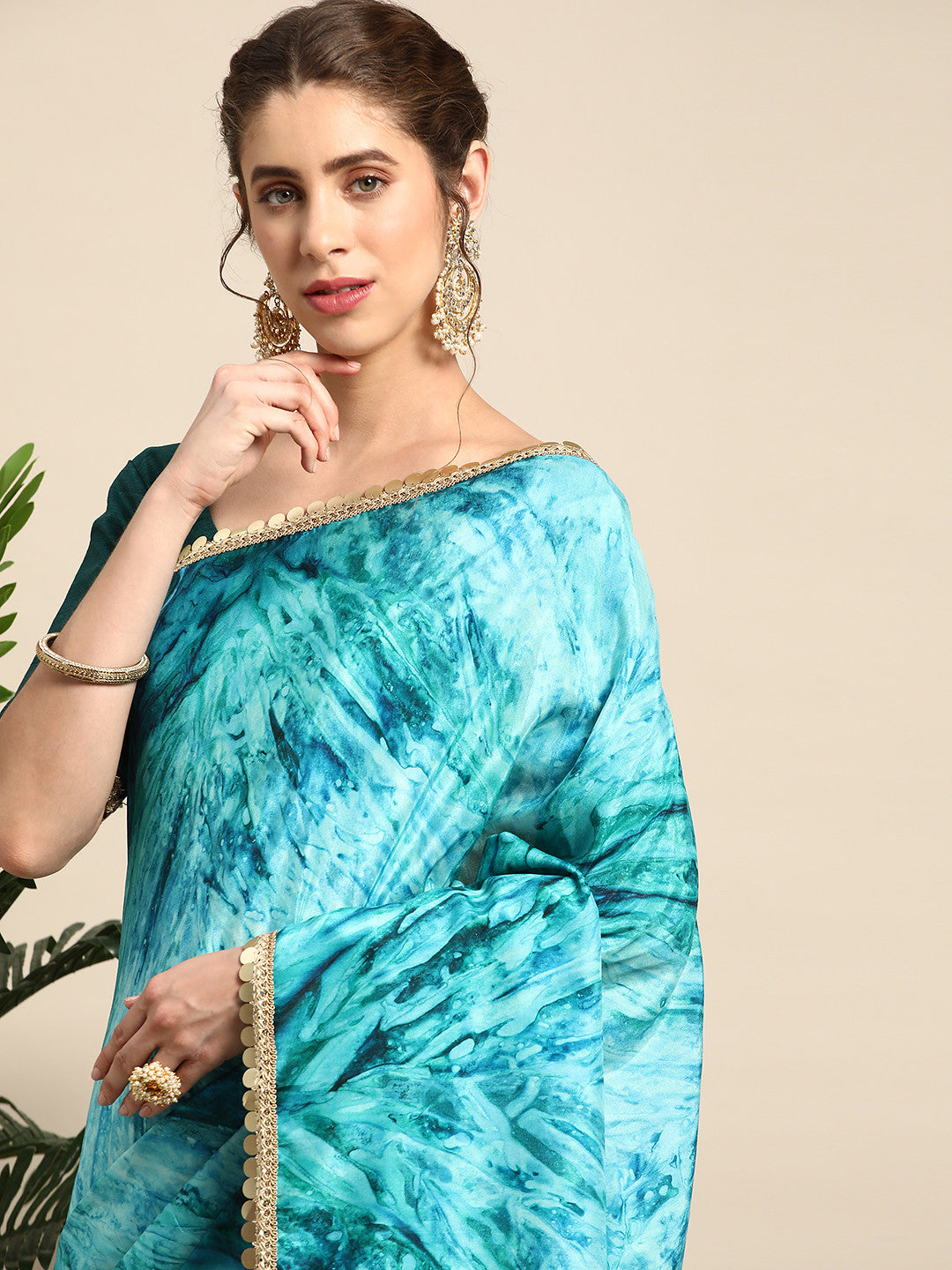 Sea Serpent Blue Satin Partywear Saree