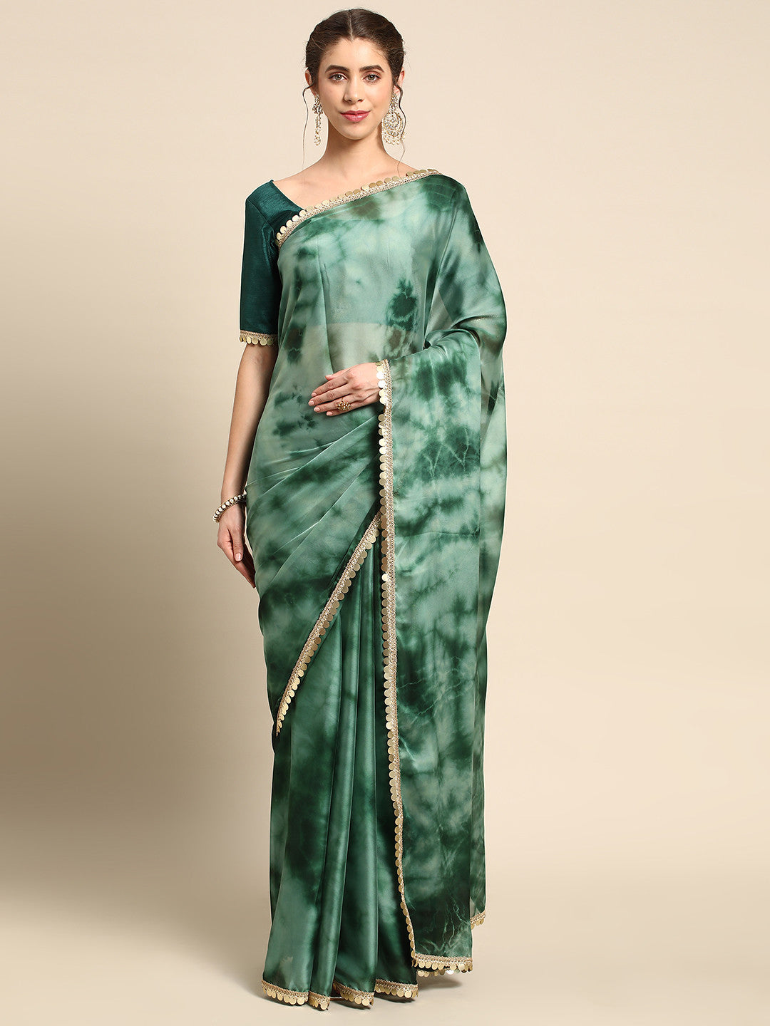 Acapulco Green Satin Partywear Saree