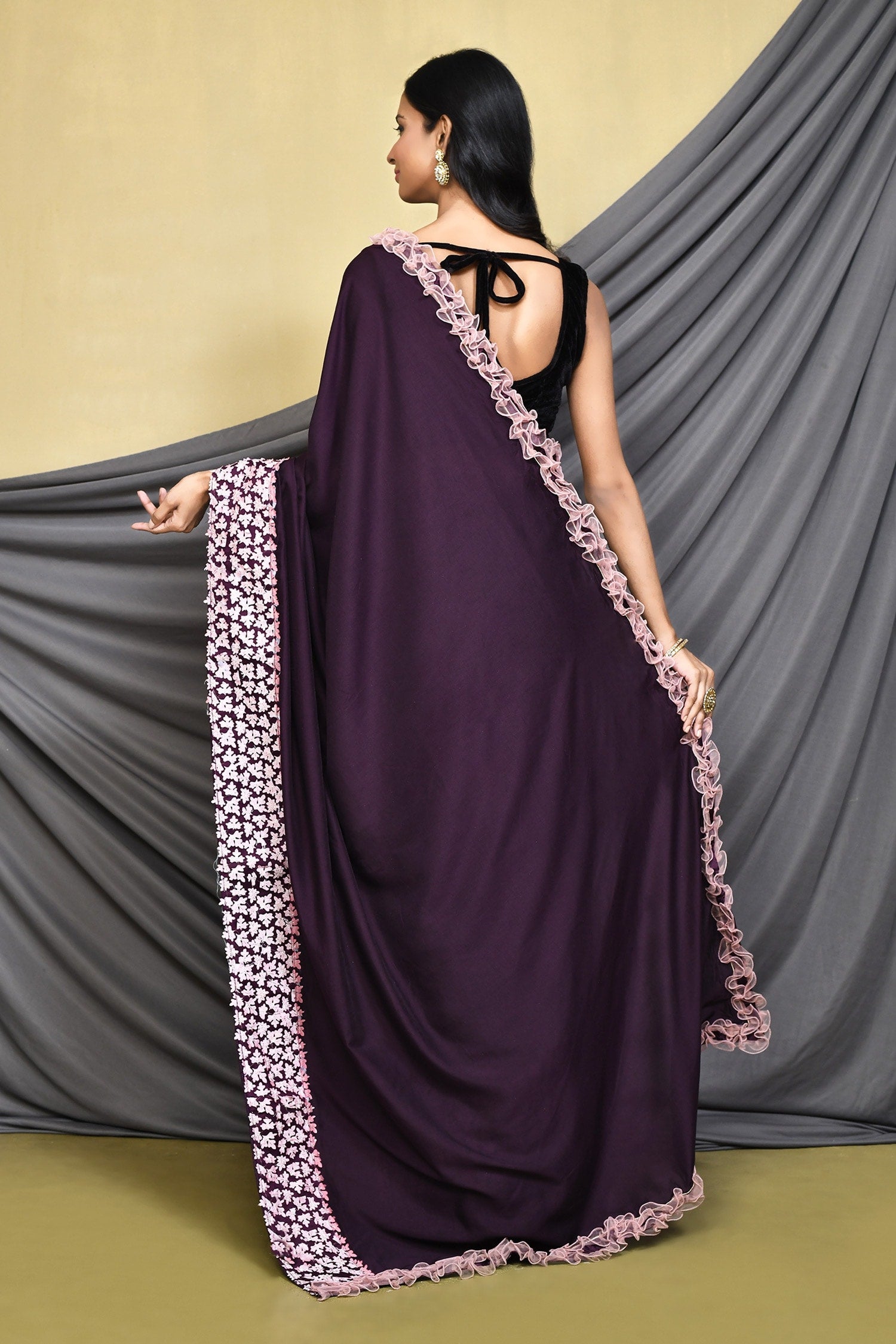 Eggplant Purple Designer Georgette Saree