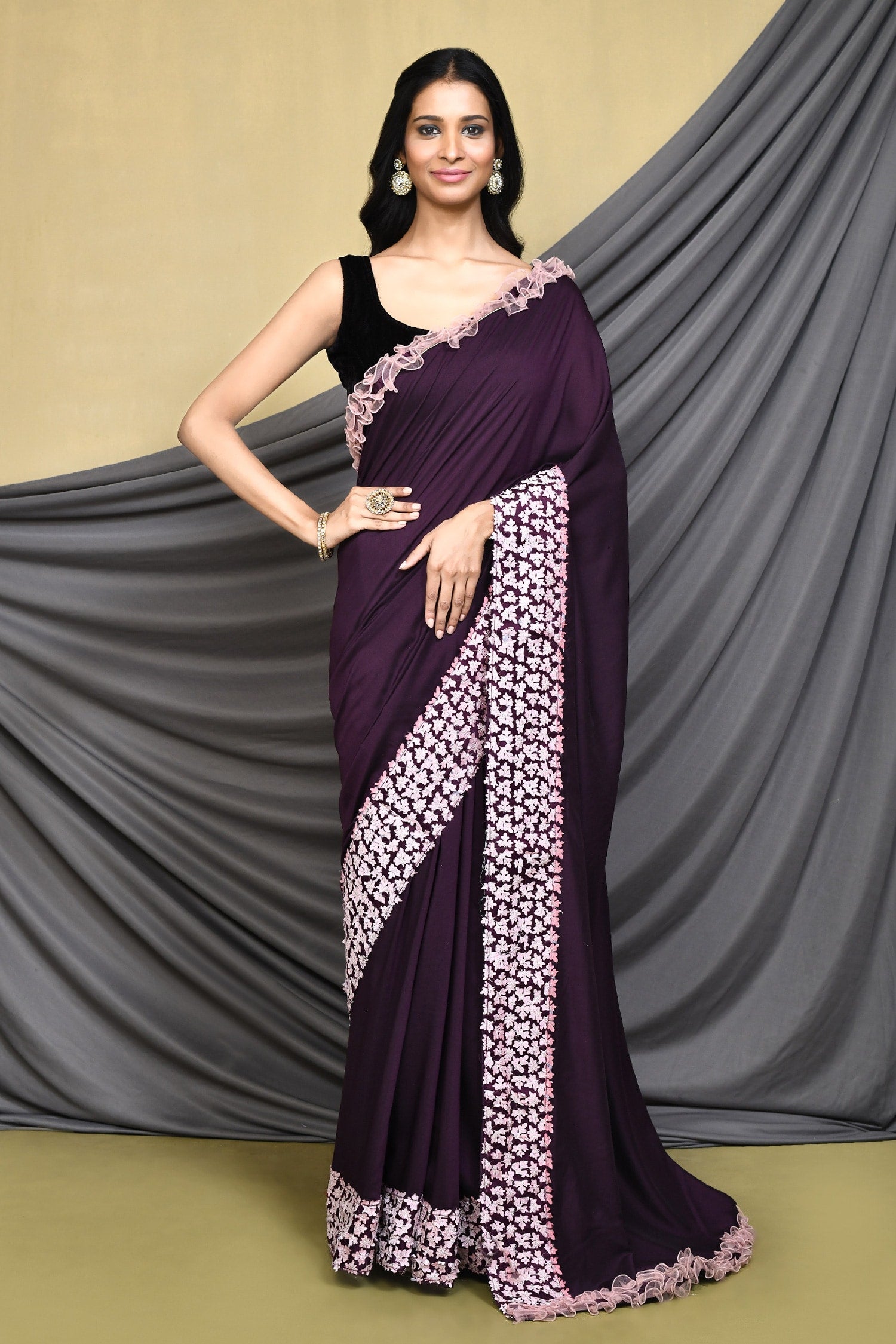 Eggplant Purple Designer Georgette Saree