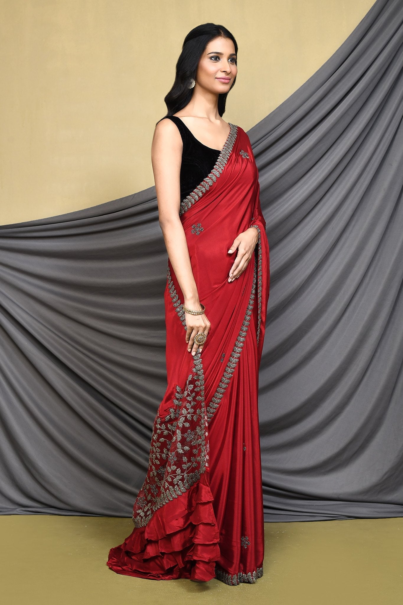 Rusty Red Designer Georgette Saree