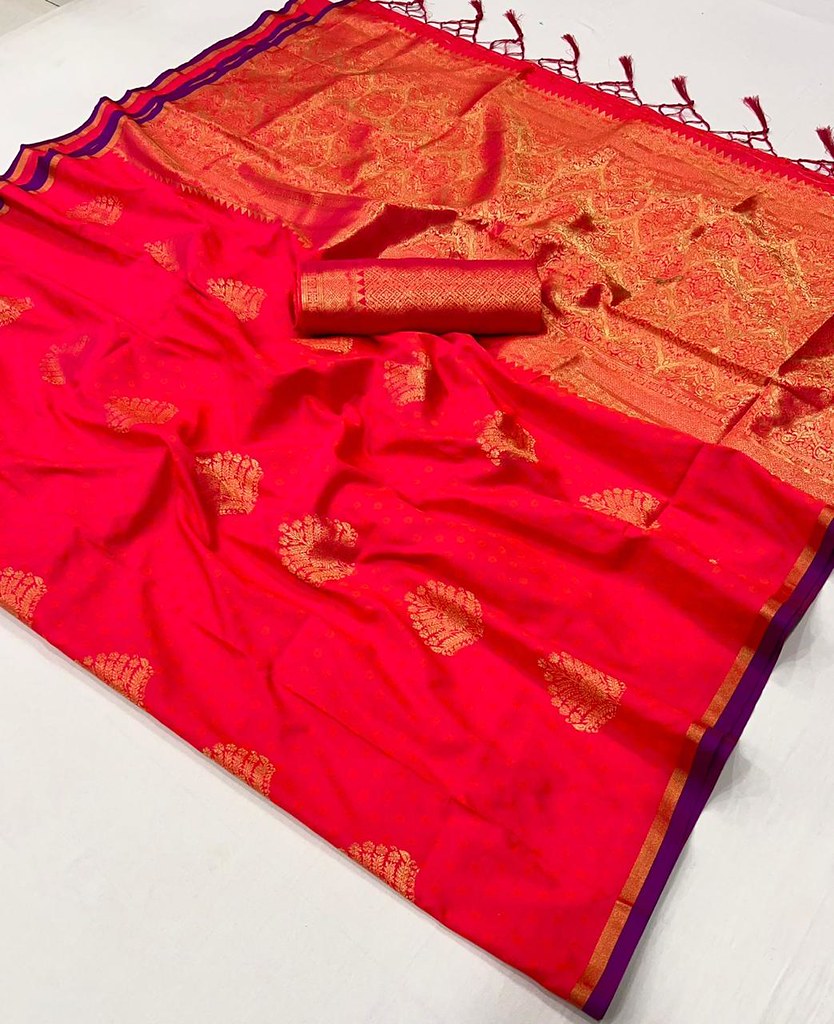 Fire Red Handloom Banarasi Saree