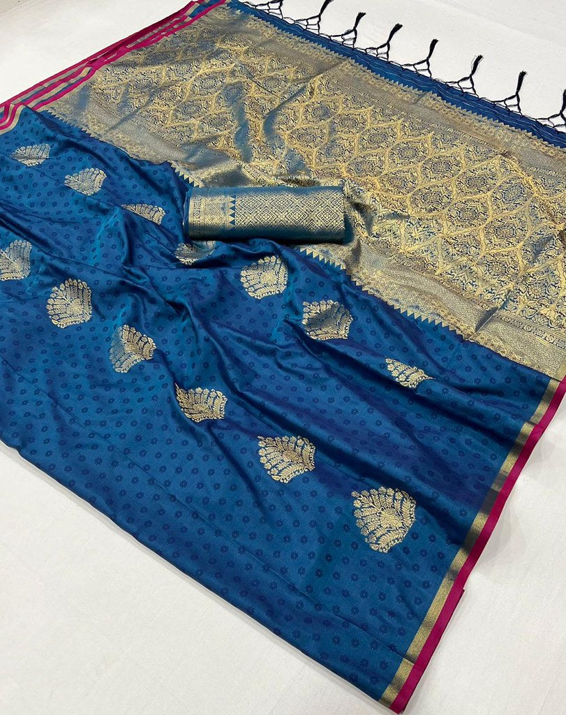 Boston Blue Handloom Banarasi Saree