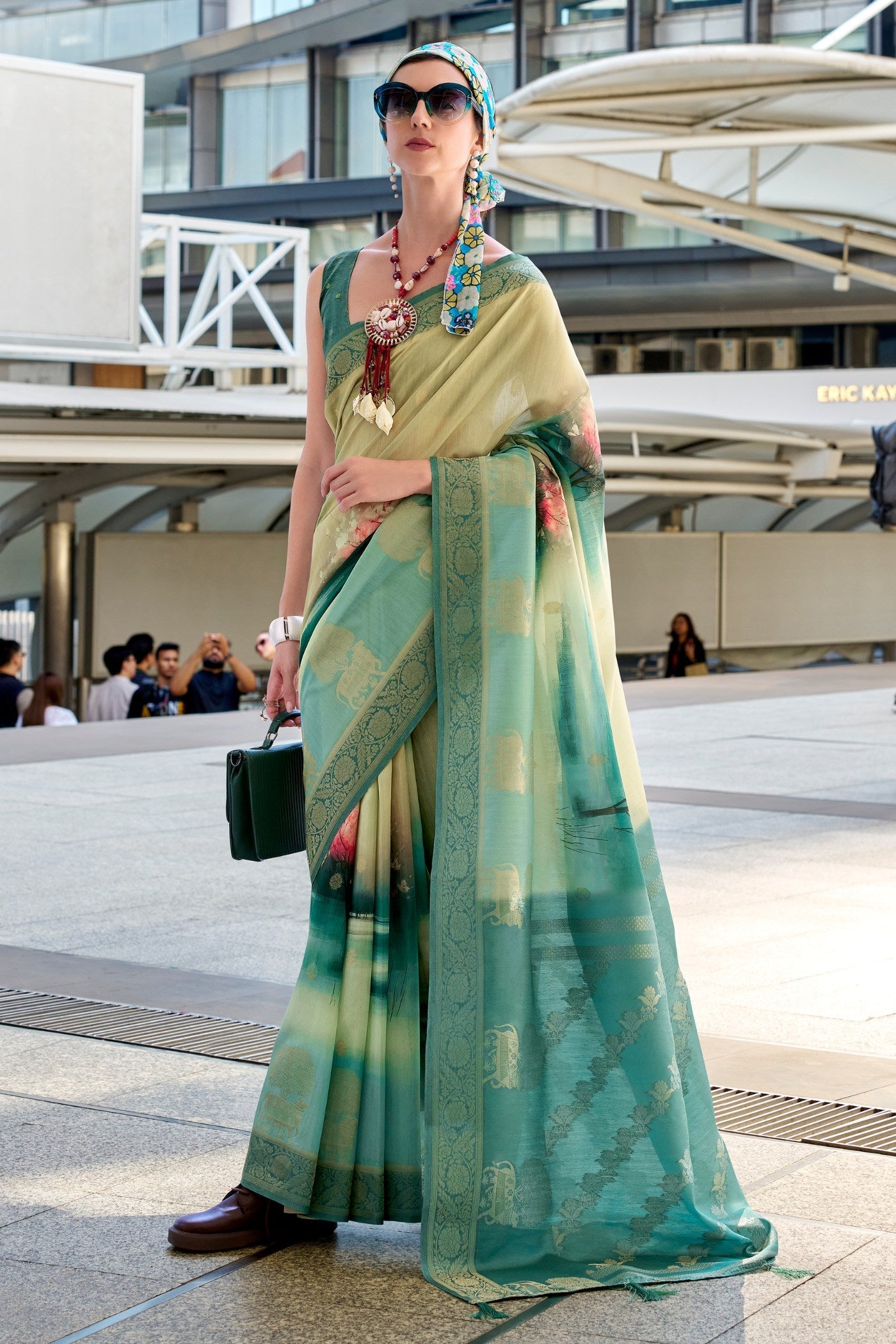 Olive Green Banarasi Handloom Saree