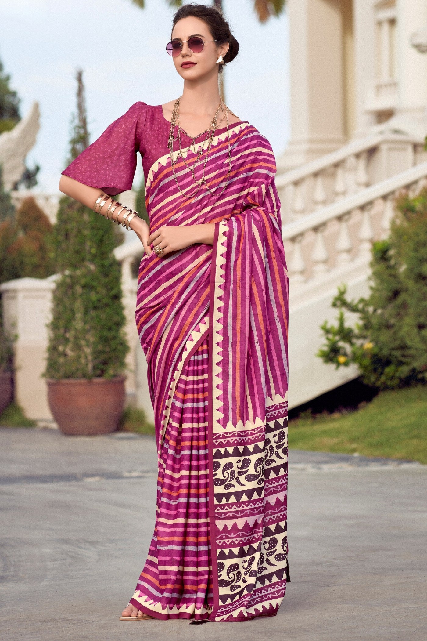 Night Shadz Pink Mul Mul Cotton Saree