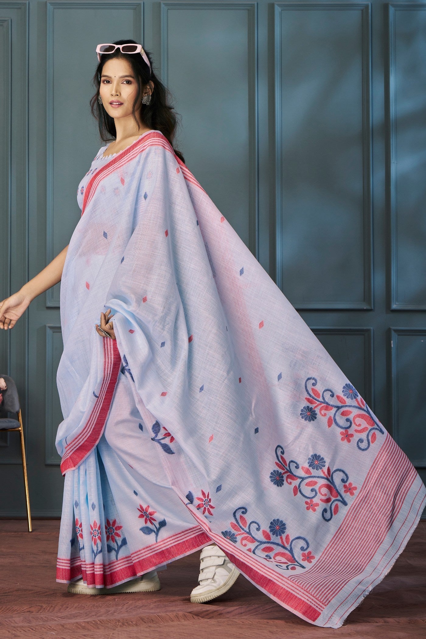 Magnolia Purple Handloom Linen Saree