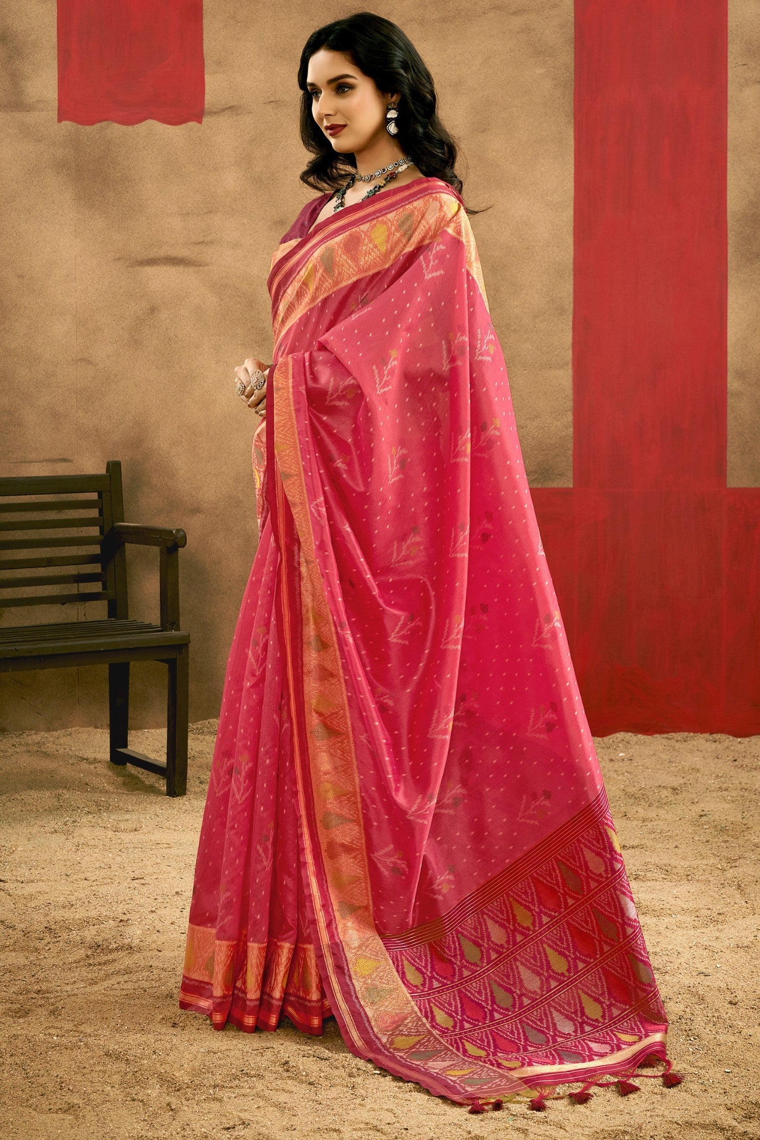 Carnation Pink Patola Handloom Saree