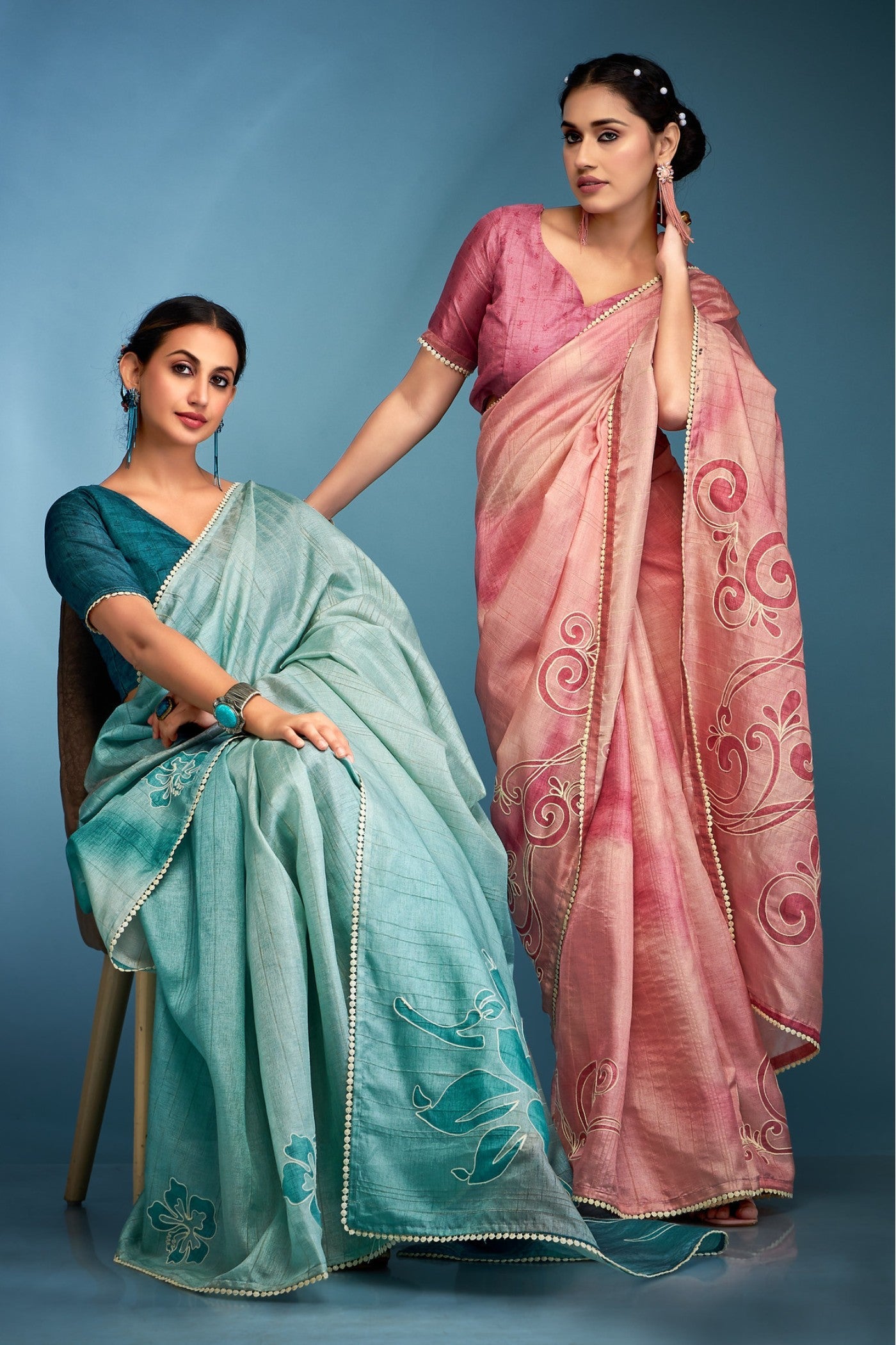 Blue Flax Designer Tussar Silk Saree