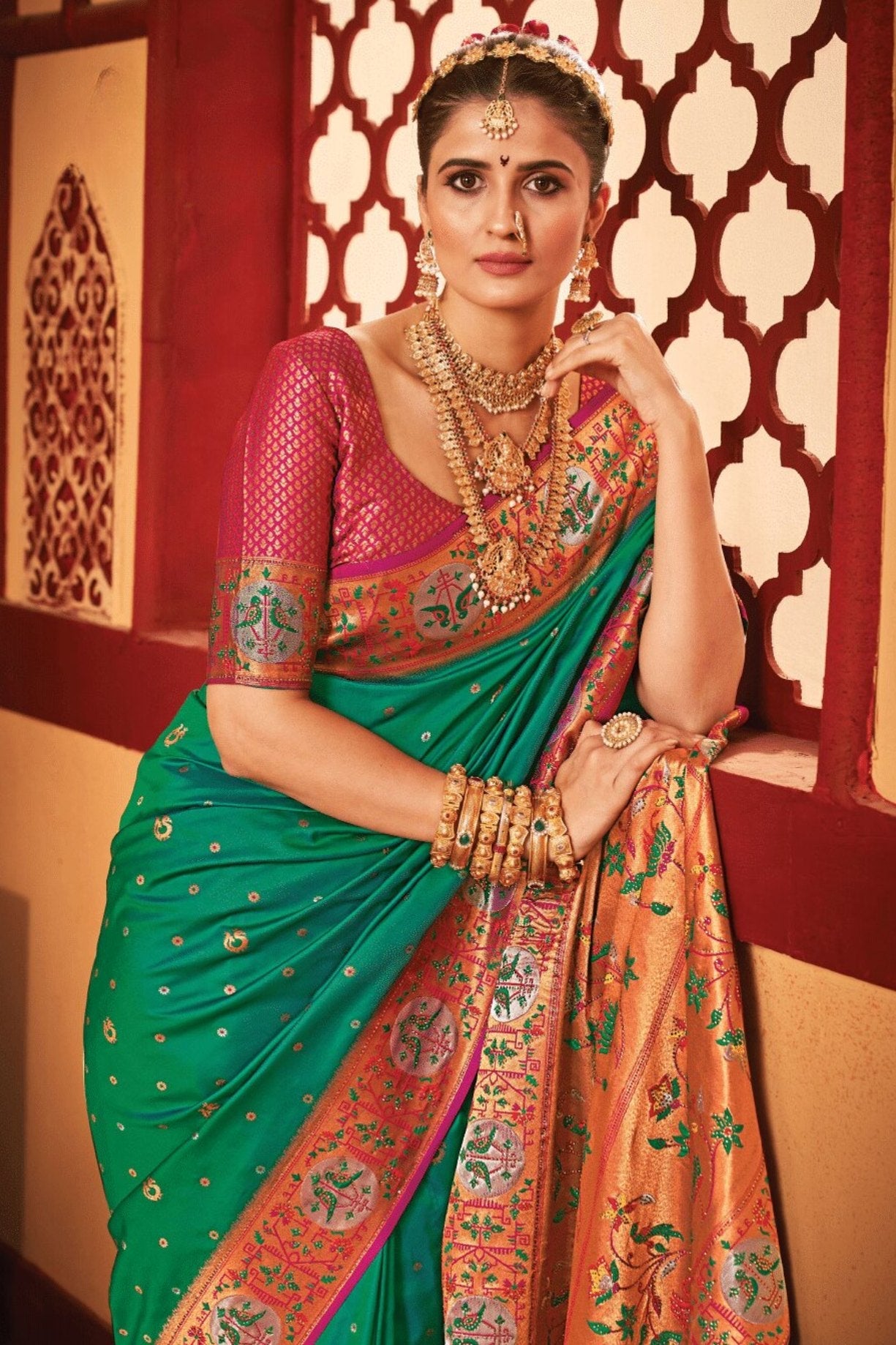 Eucalyptus Green Woven Paithani Saree