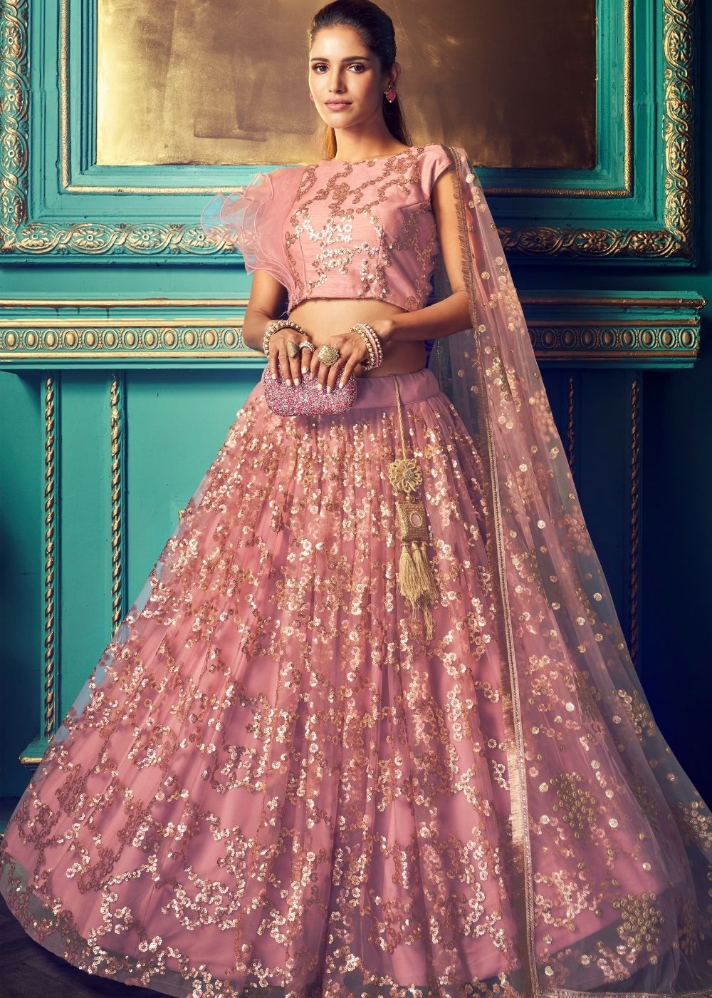 Solid Pink Designer Soft Net Lehenga Choli