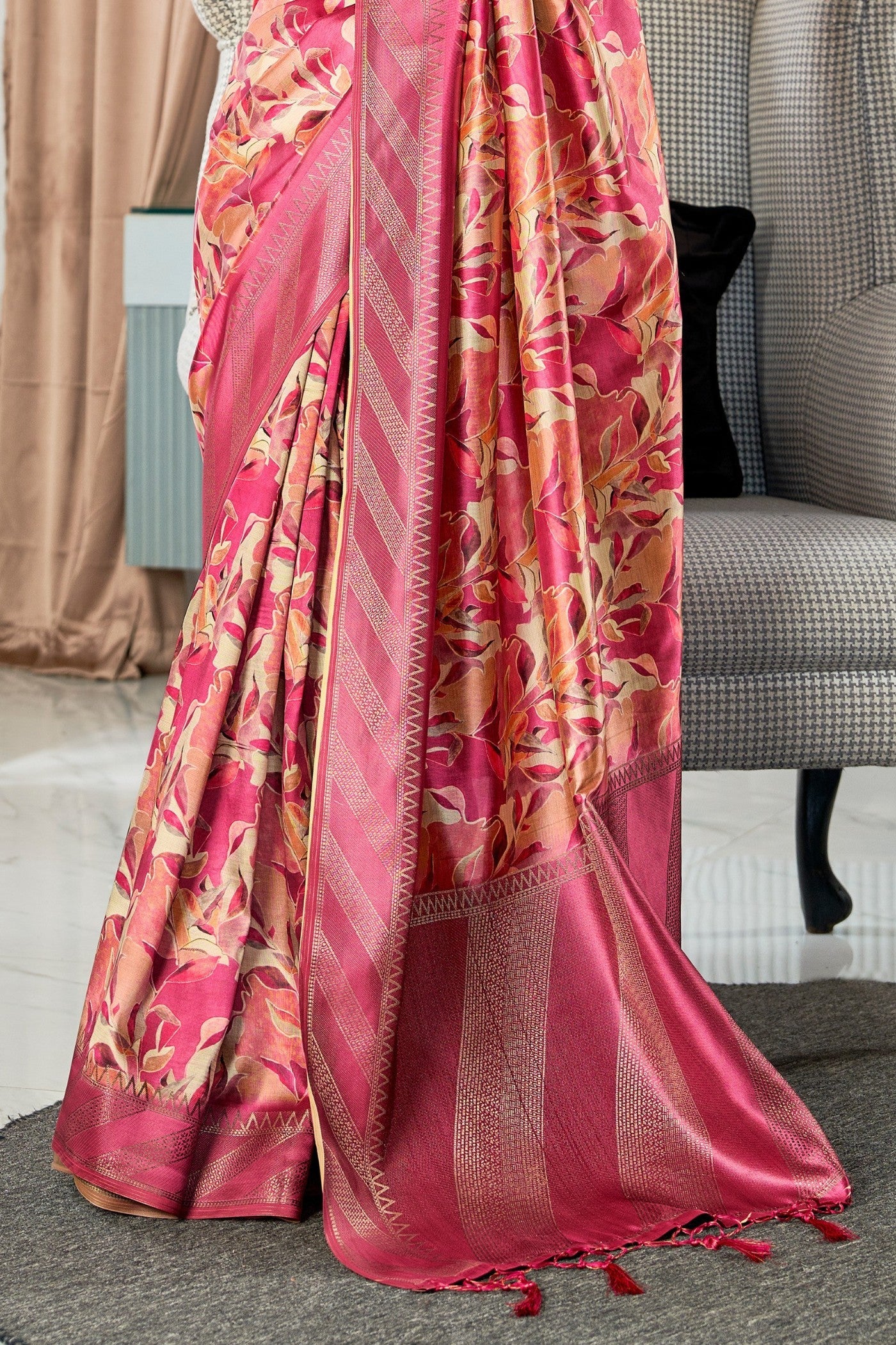 Stiletto Pink Digital Printed Banarasi Saree