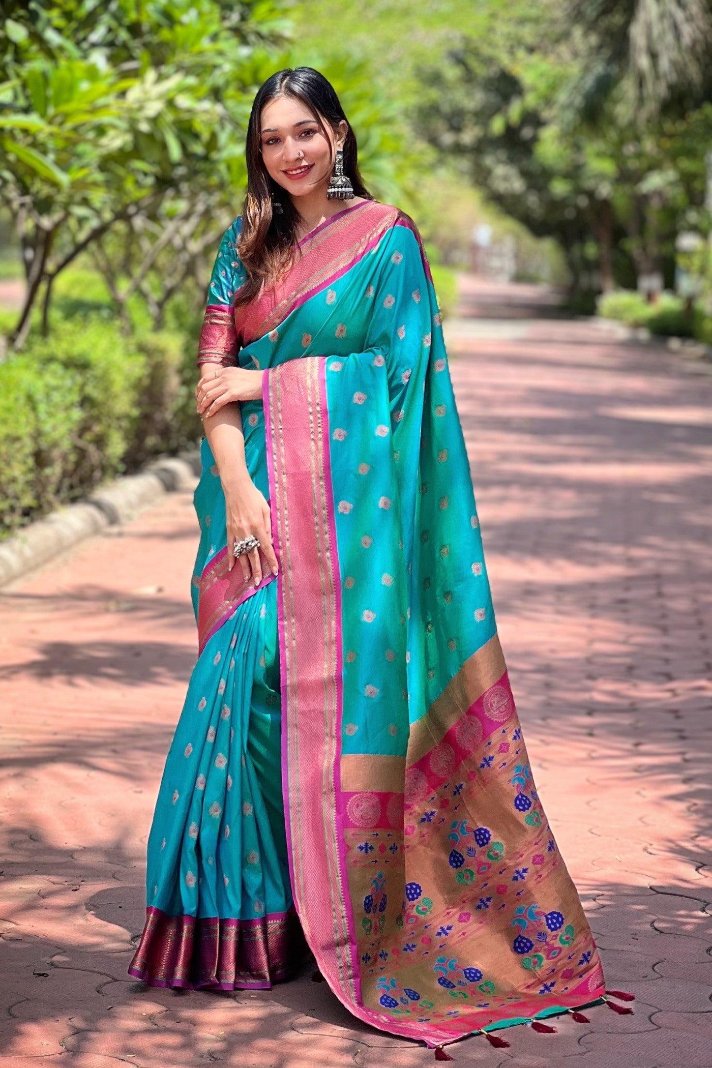 Teal Blue Woven Paithani Saree