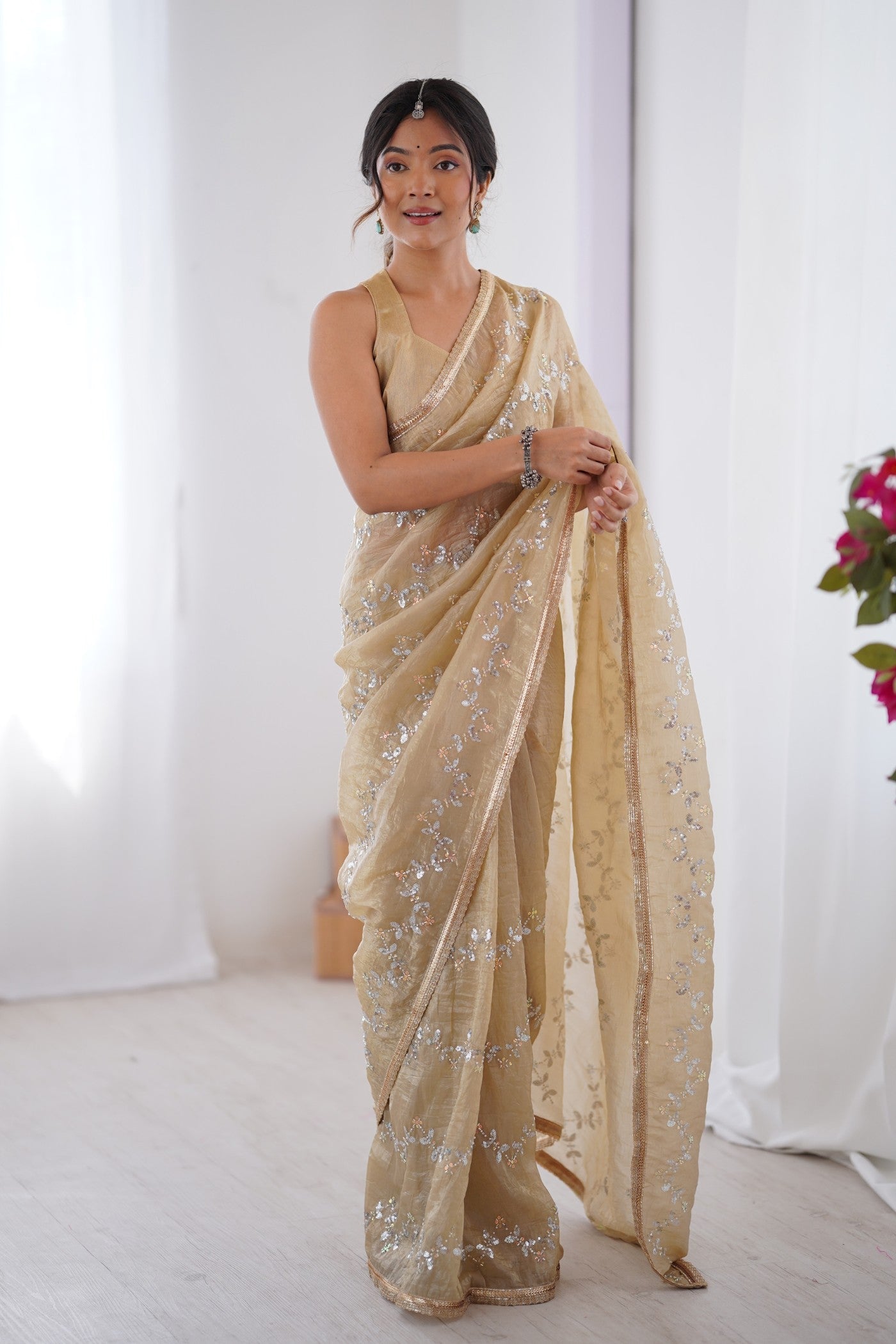 Almond Cream Designer Partywear Saree