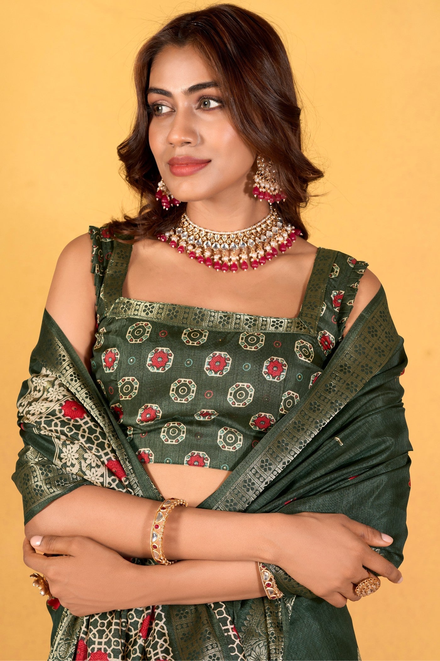 Juniper Green Woven Dola Silk Saree