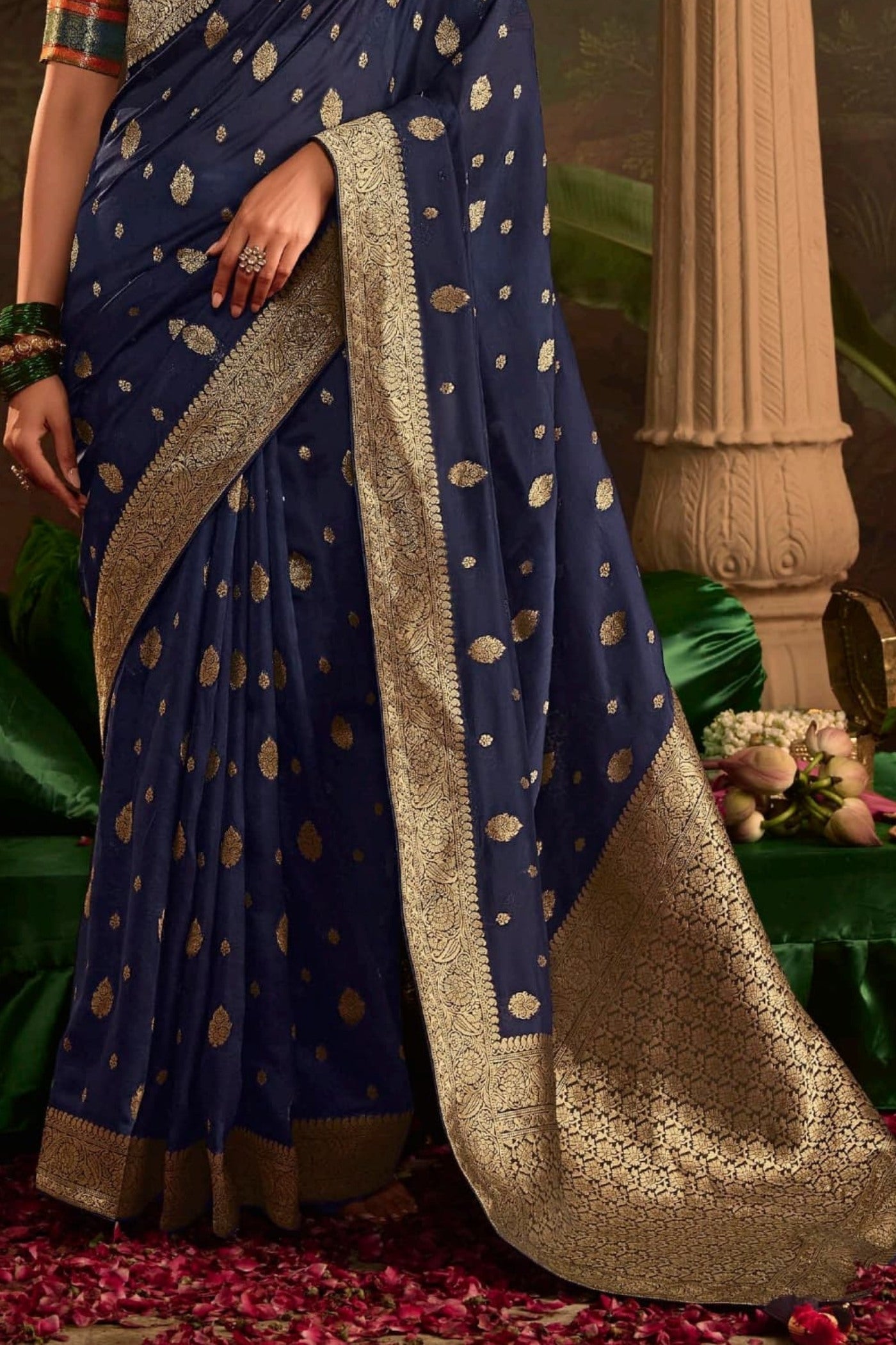 Charade Blue Designer Banarasi Dola Silk Saree