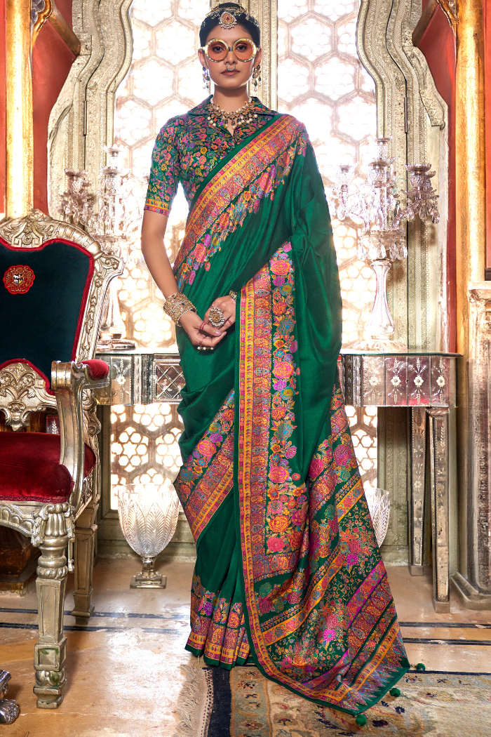 Watercourse Green Printed Banarasi Saree