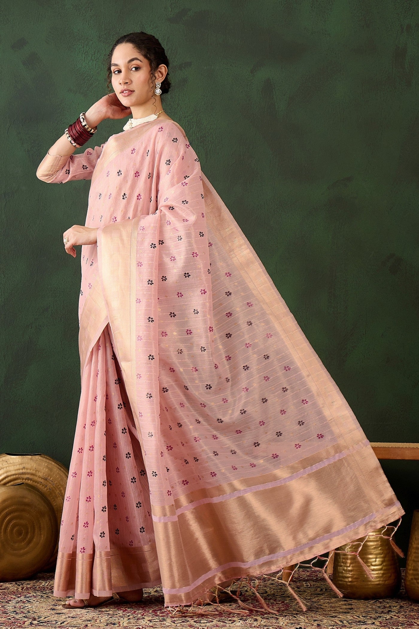 Cupid Pink Woven Khadi Organza Saree