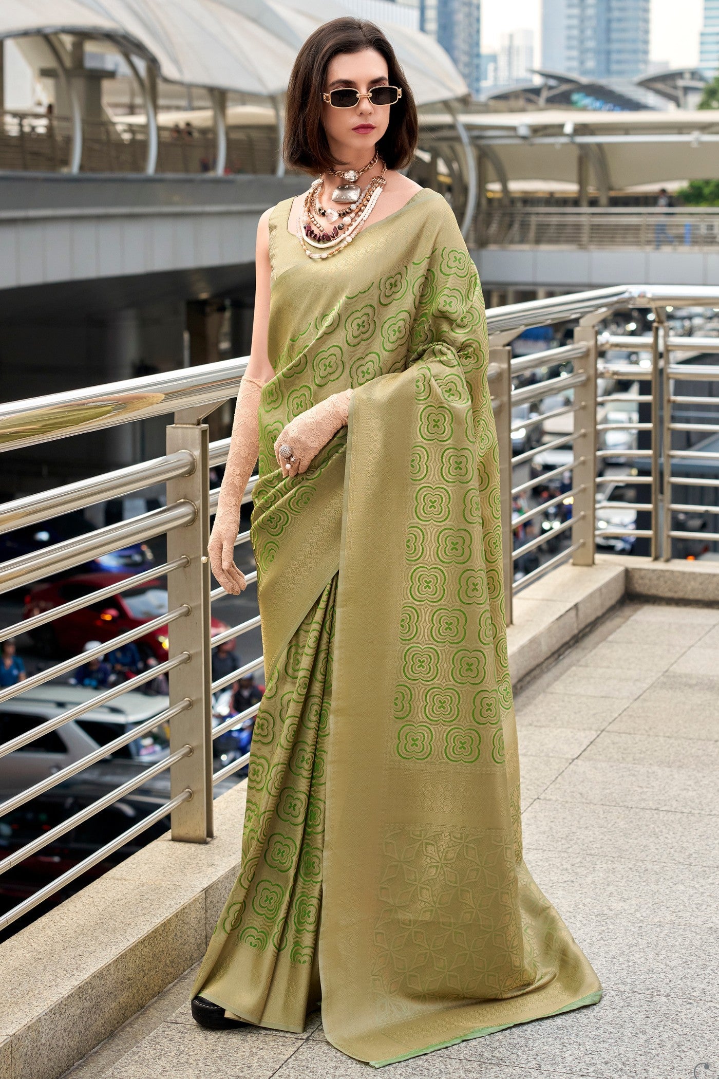 Lime Green Handloom Kanjivaram Saree